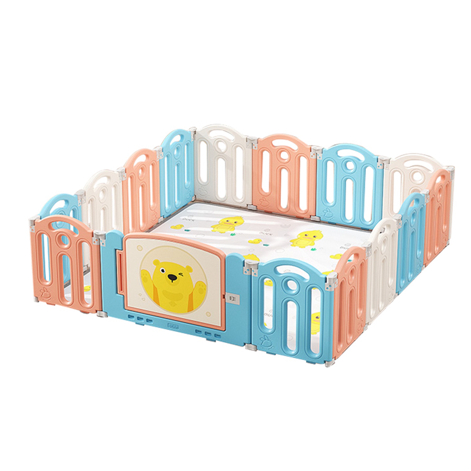 CIPACHO Bear Macaron Color Foldable Playpen, Kids Activity Centre with Fence Indoor Toys