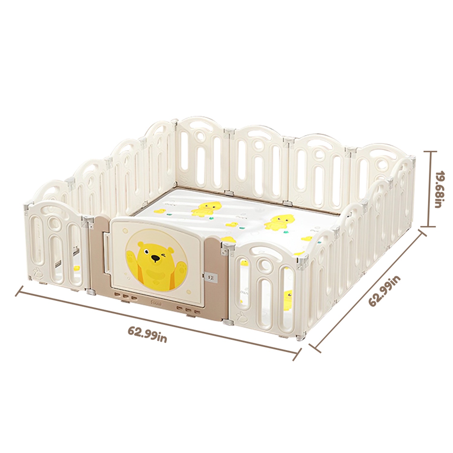 CIPACHO Bear Beige Foldable Playpen, Kids Activity Centre with Fence Indoor Toys