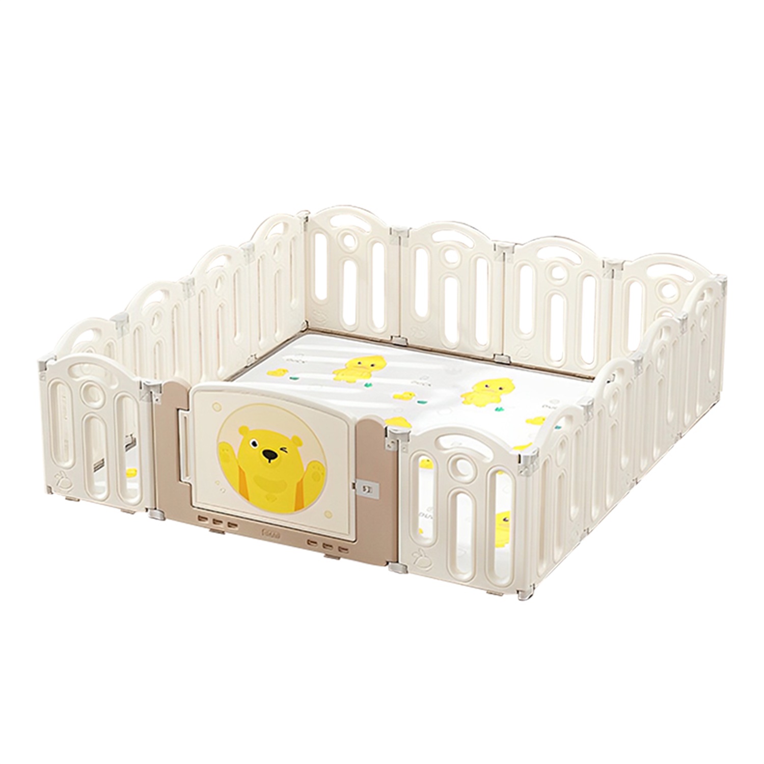 CIPACHO Bear Beige Foldable Playpen, Kids Activity Centre with Fence Indoor Toys