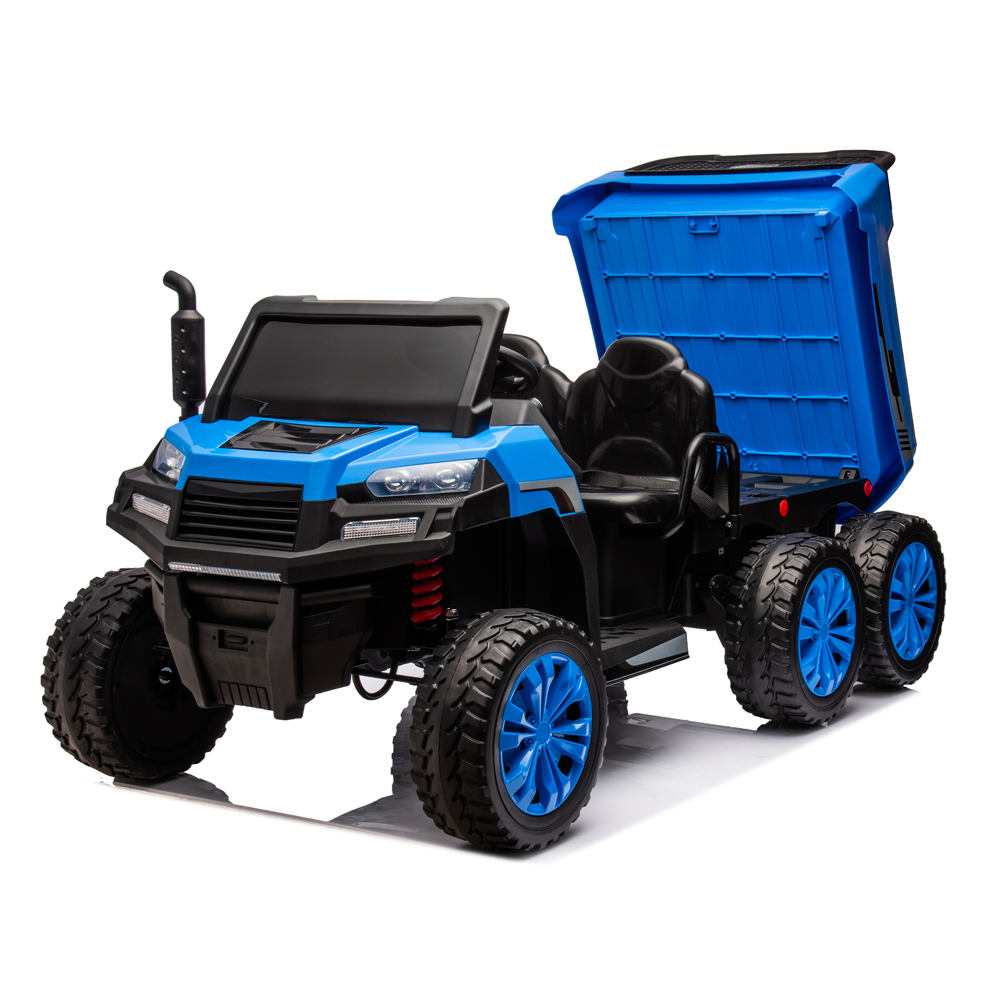 CIPACHO 24 V 2-Seater UTV Kids Ride On Truck with Dump Bed, Electric Kids Car 4WD with 6 Wheels, Foam Tires, Suitable for Off-Roading, Remote Control, Blue