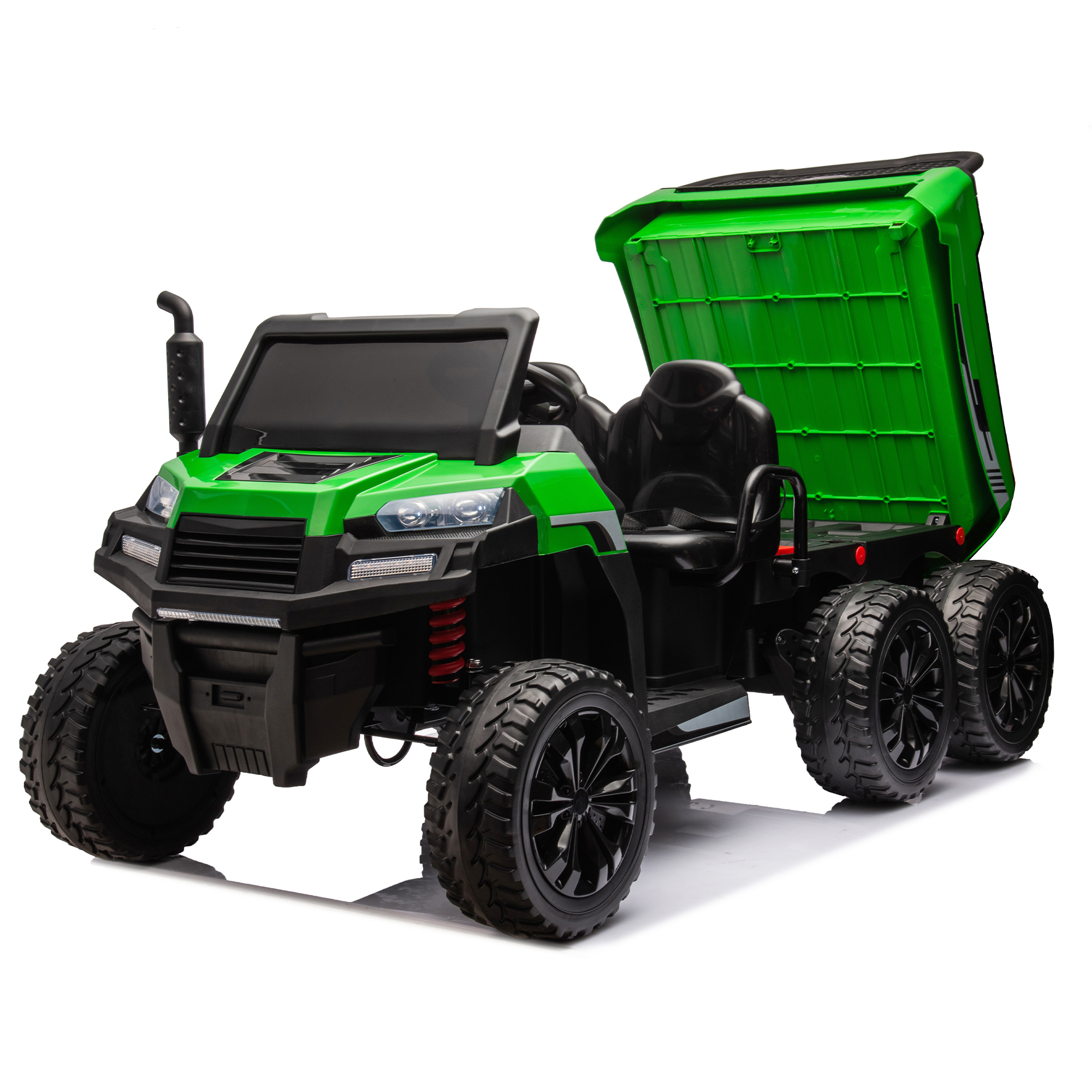 CIPACHO 24 V 2-Seater UTV Kids Ride On Truck with Dump Bed, Electric Kids Car 4WD with 6 Wheels, Foam Tires, Suitable for Off-Roading, Remote Control, Green