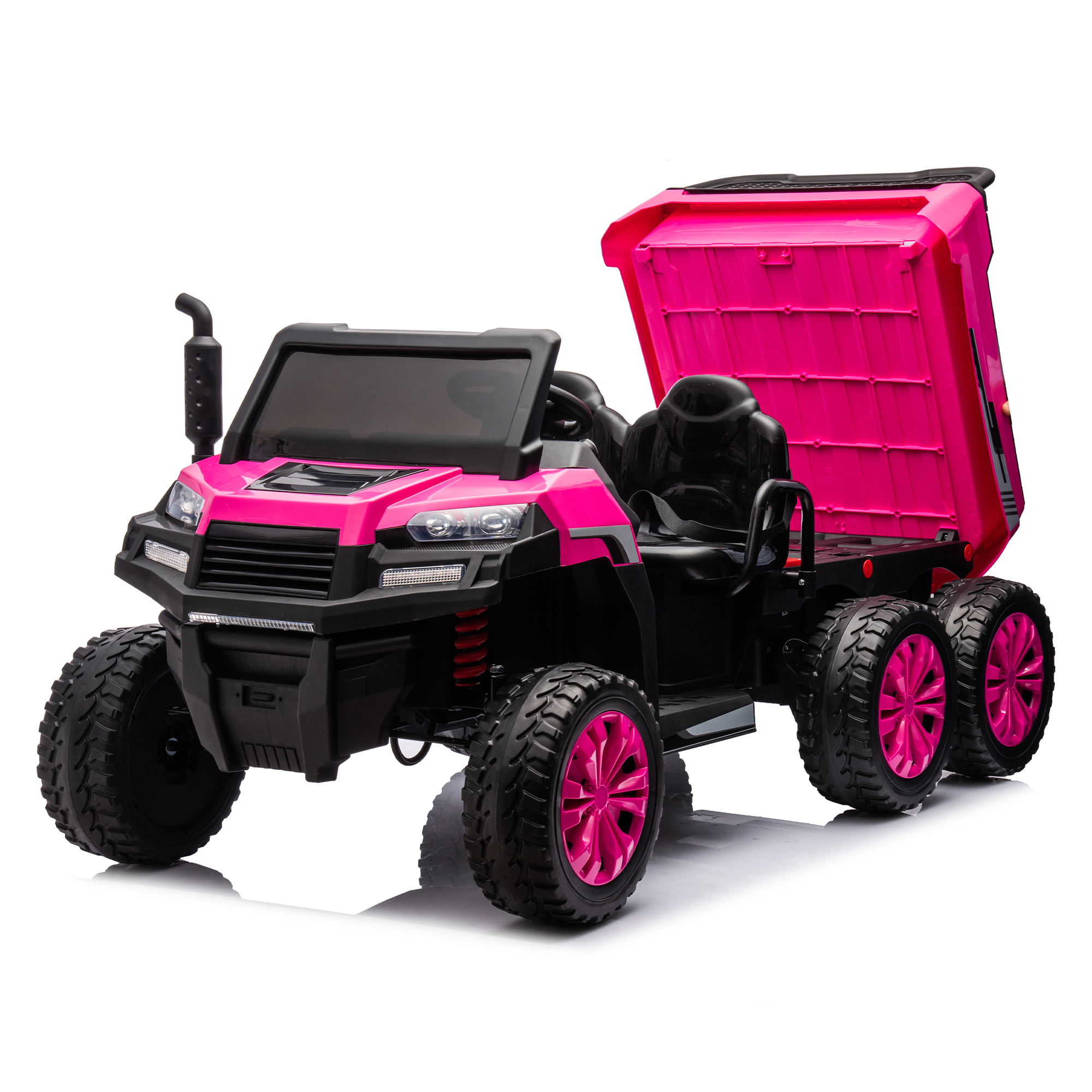 CIPACHO 24V Kids Ride On Dump Truck Car with Remote Control, Electric UTV Vehicles with Electric Dump Bed, 4WD Power 6 Wheels Ride On Toys for Boys Girls, Pink