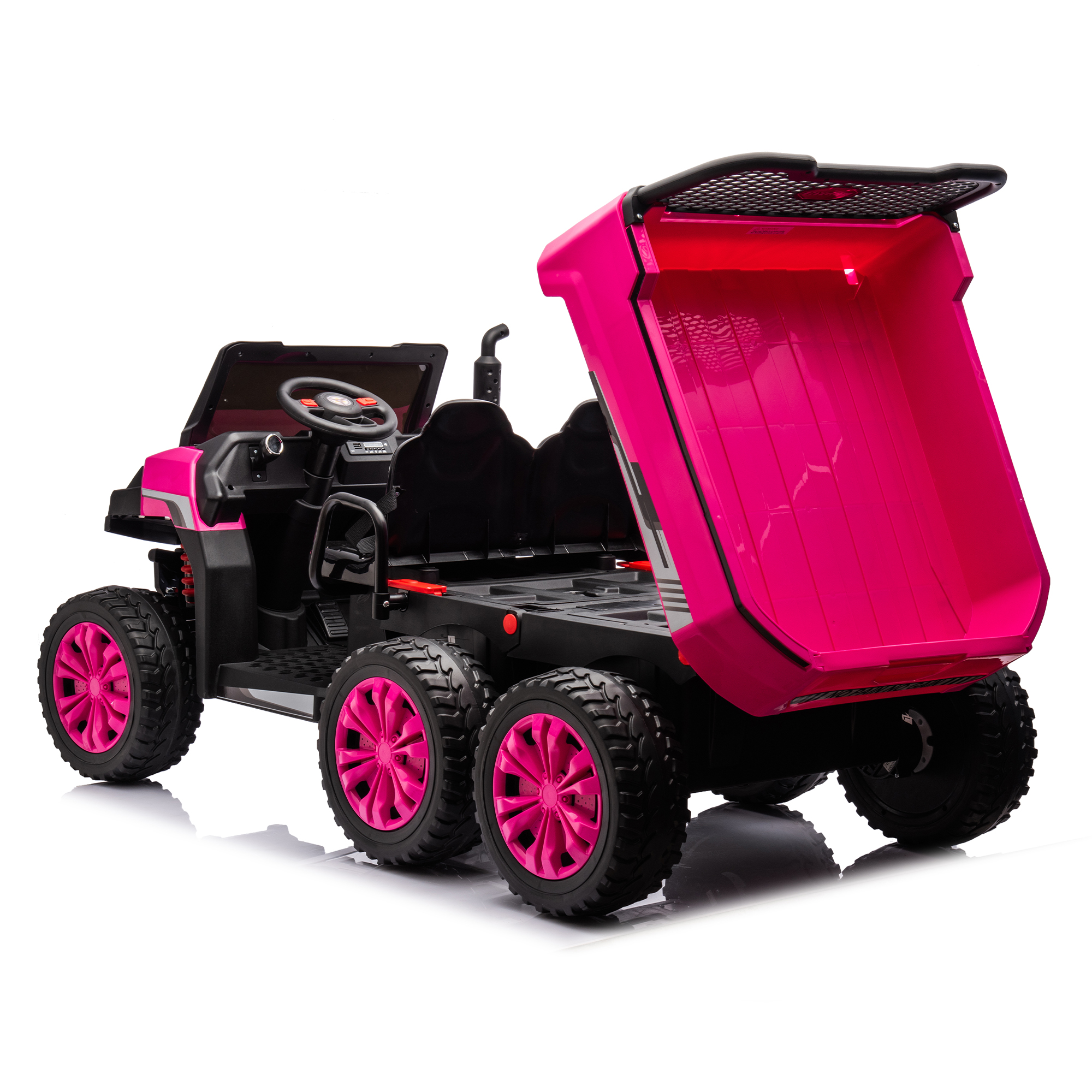 CIPACHO 24 V 2-Seater UTV Kids Ride On Truck with Dump Bed, Electric Kids Car 4WD with 6 Wheels, Foam Tires, Suitable for Off-Roading, Remote Control, Pink