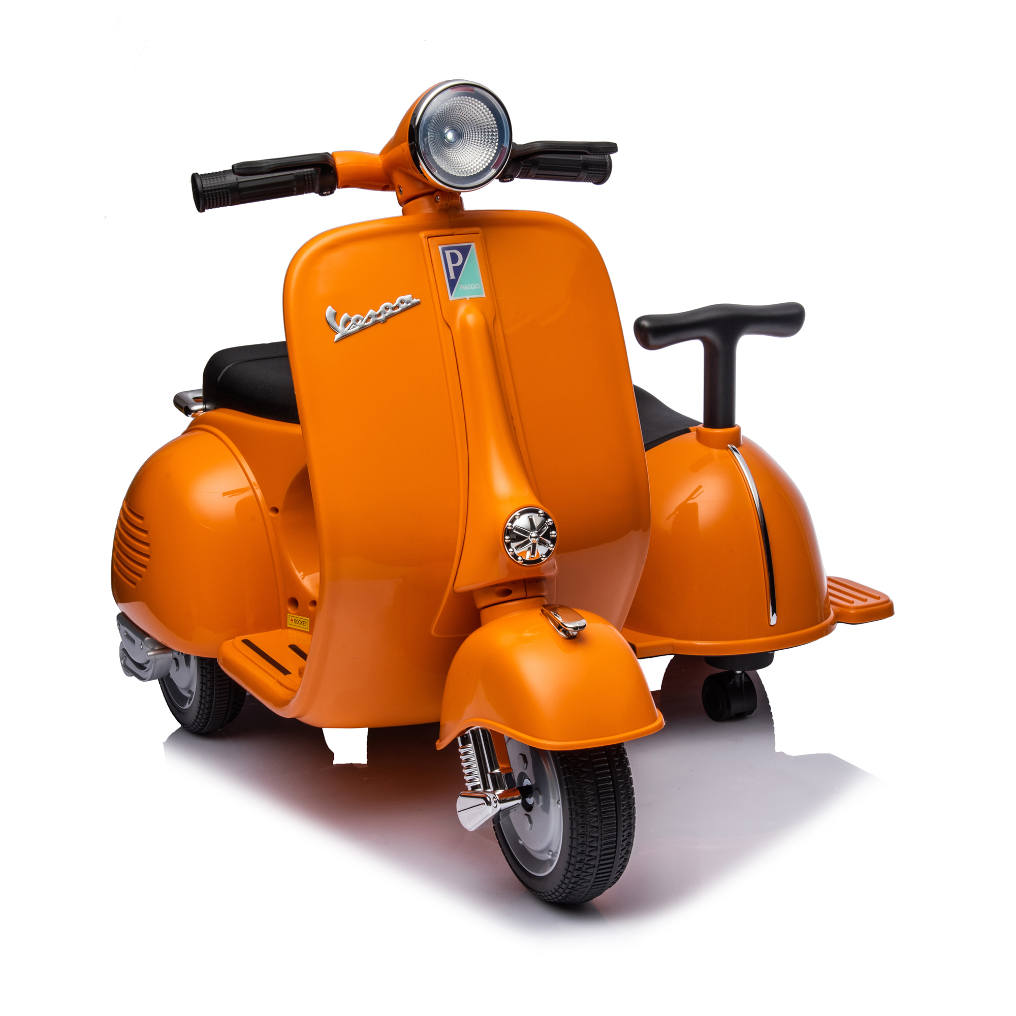 CIPACHO 6 V Licensed Vespa Scooter Ride On Motorcycle with Side Car for Kids, 3-Wheel Electric Kids Car, Orange