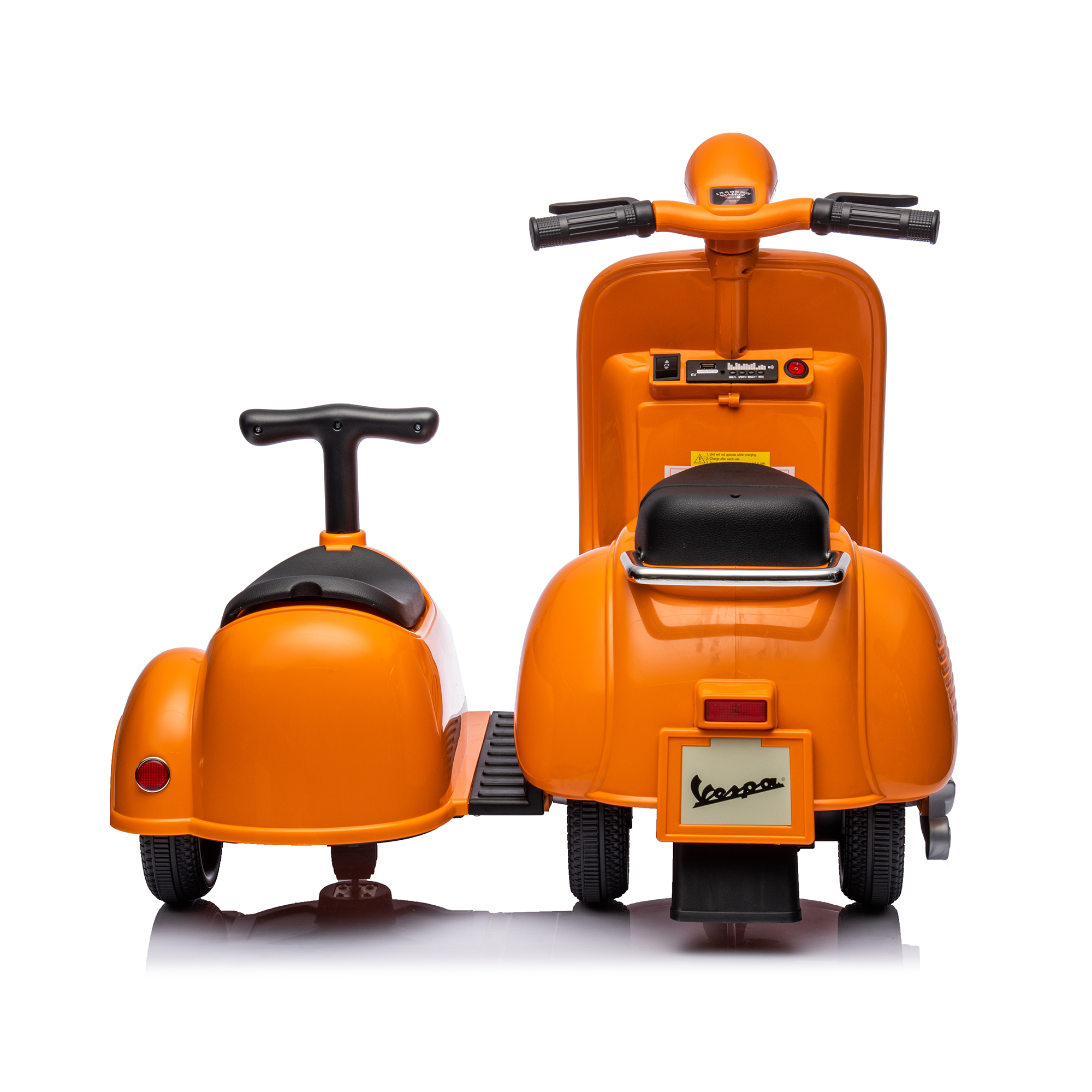 CIPACHO 6 V Licensed Vespa Scooter Ride On Motorcycle with Side Car for Kids, 3-Wheel Electric Kids Car, Orange