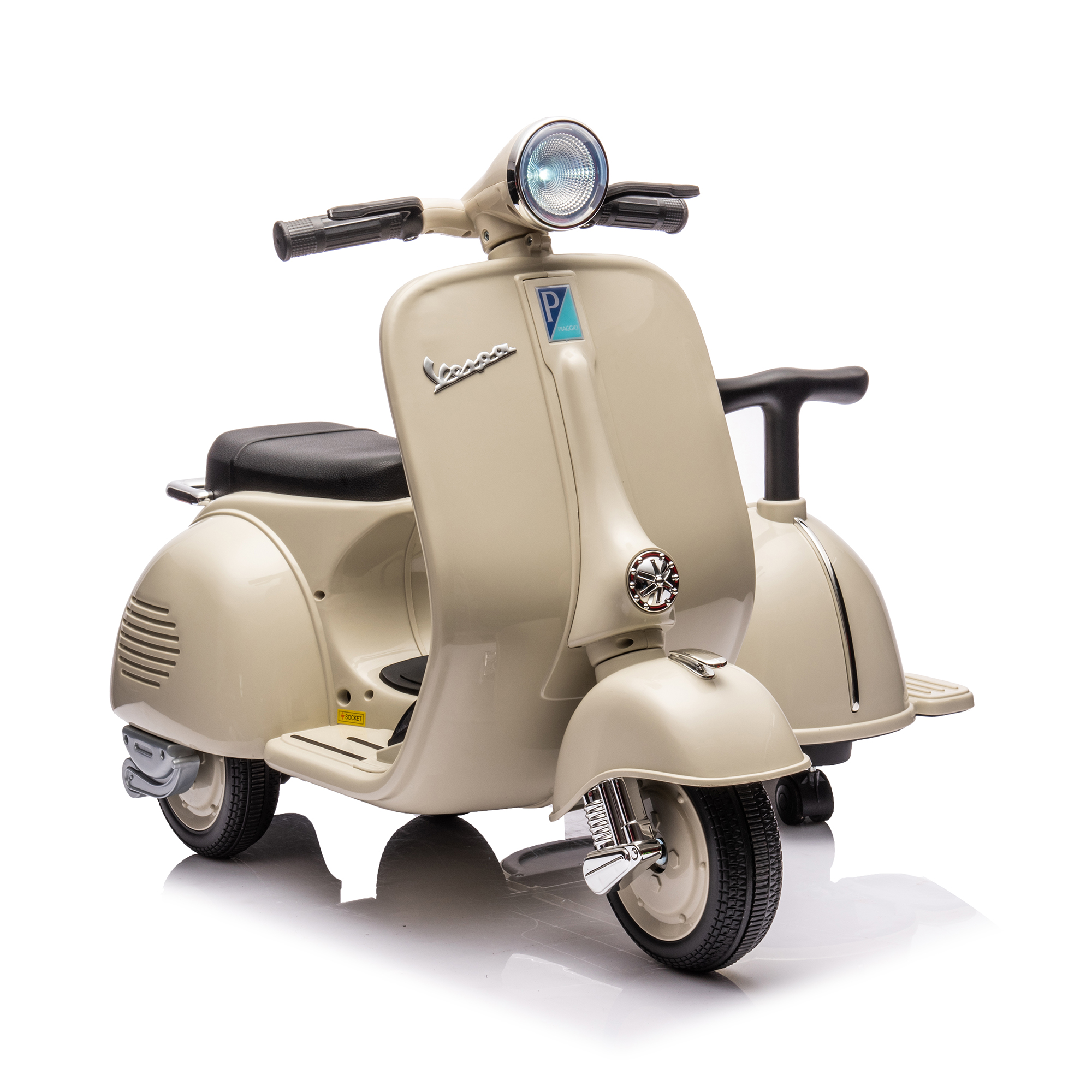 CIPACHO 6 V Licensed Vespa Scooter Ride On Motorcycle with Side Car for Kids, 3-Wheel Electric Kids Car, Beige