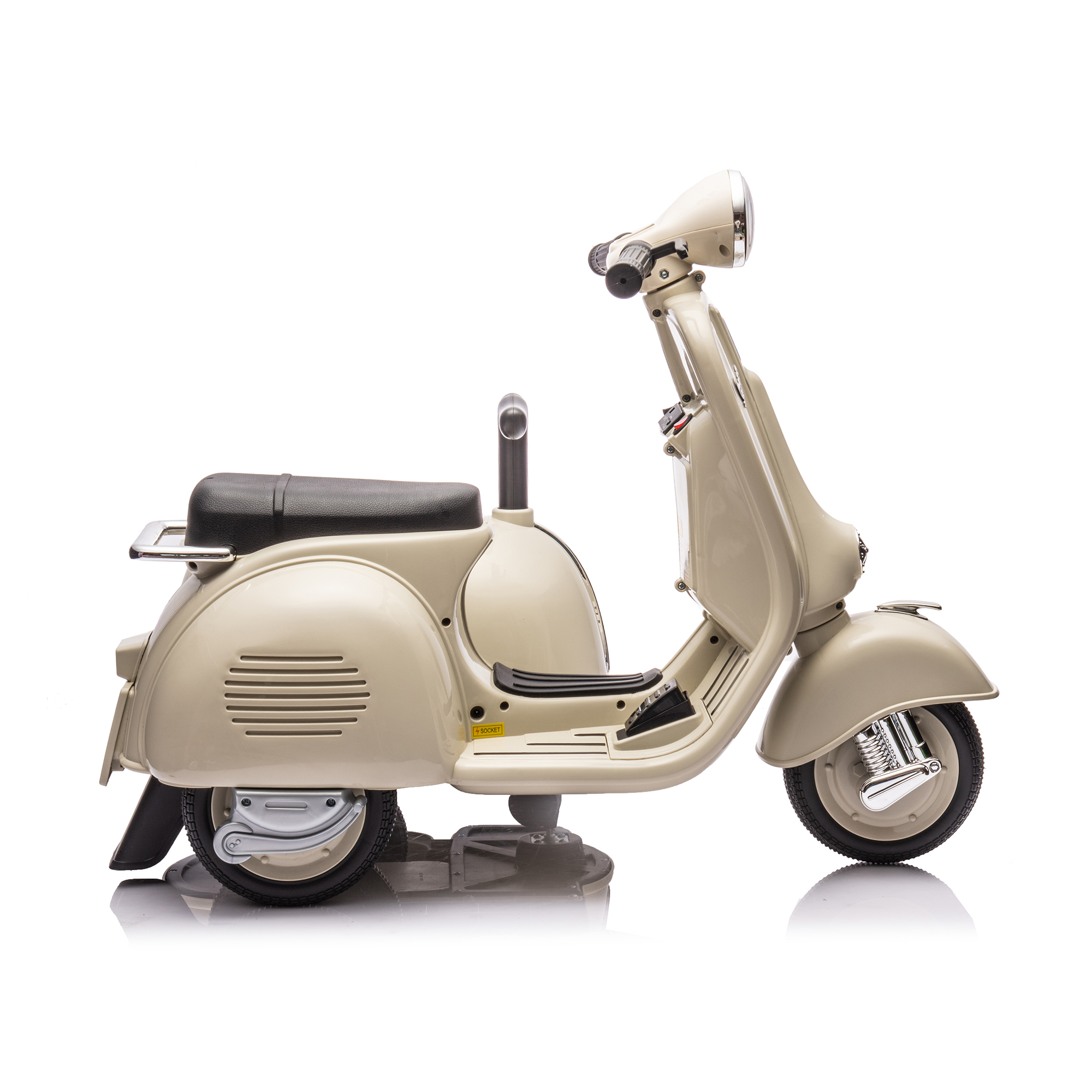 CIPACHO 6 V Licensed Vespa Scooter Ride On Motorcycle with Side Car for Kids, 3-Wheel Electric Kids Car, Beige