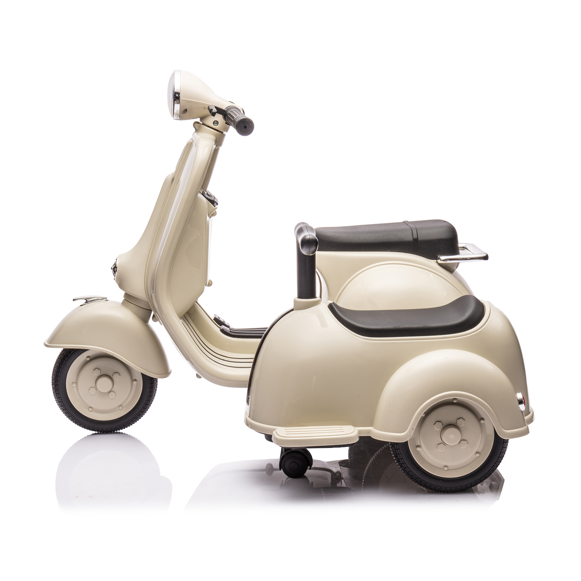 CIPACHO 6 V Licensed Vespa Scooter Ride On Motorcycle with Side Car for Kids, 3-Wheel Electric Kids Car, Beige