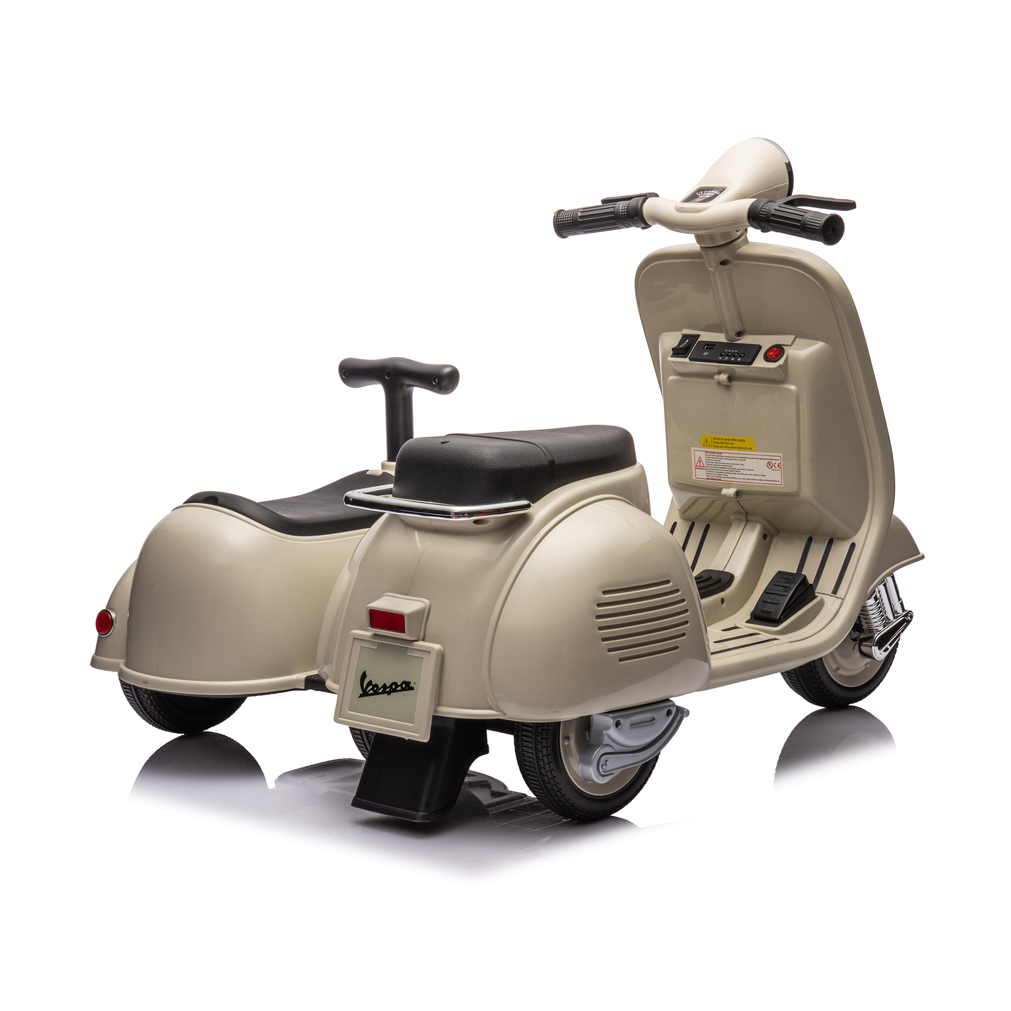 CIPACHO 6 V Licensed Vespa Scooter Ride On Motorcycle with Side Car for Kids, 3-Wheel Electric Kids Car, Beige