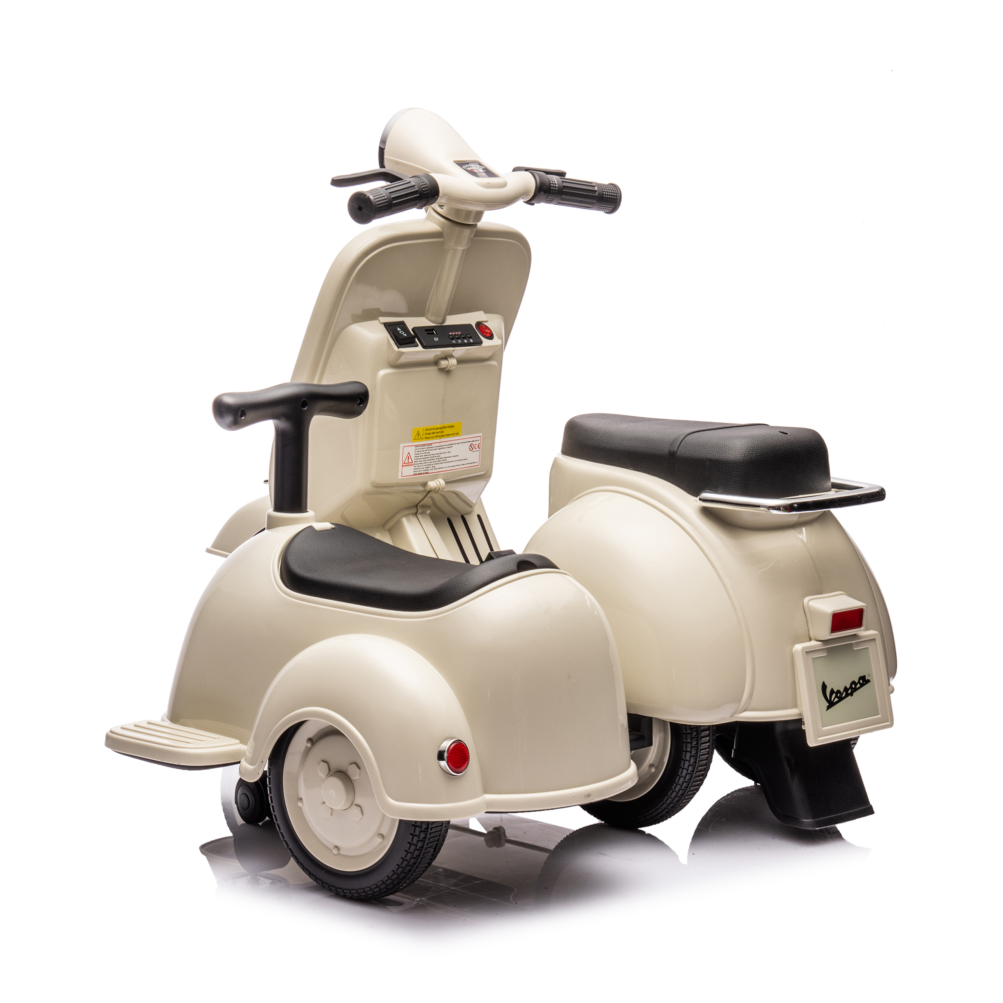 CIPACHO 6 V Licensed Vespa Scooter Ride On Motorcycle with Side Car for Kids, 3-Wheel Electric Kids Car, Beige