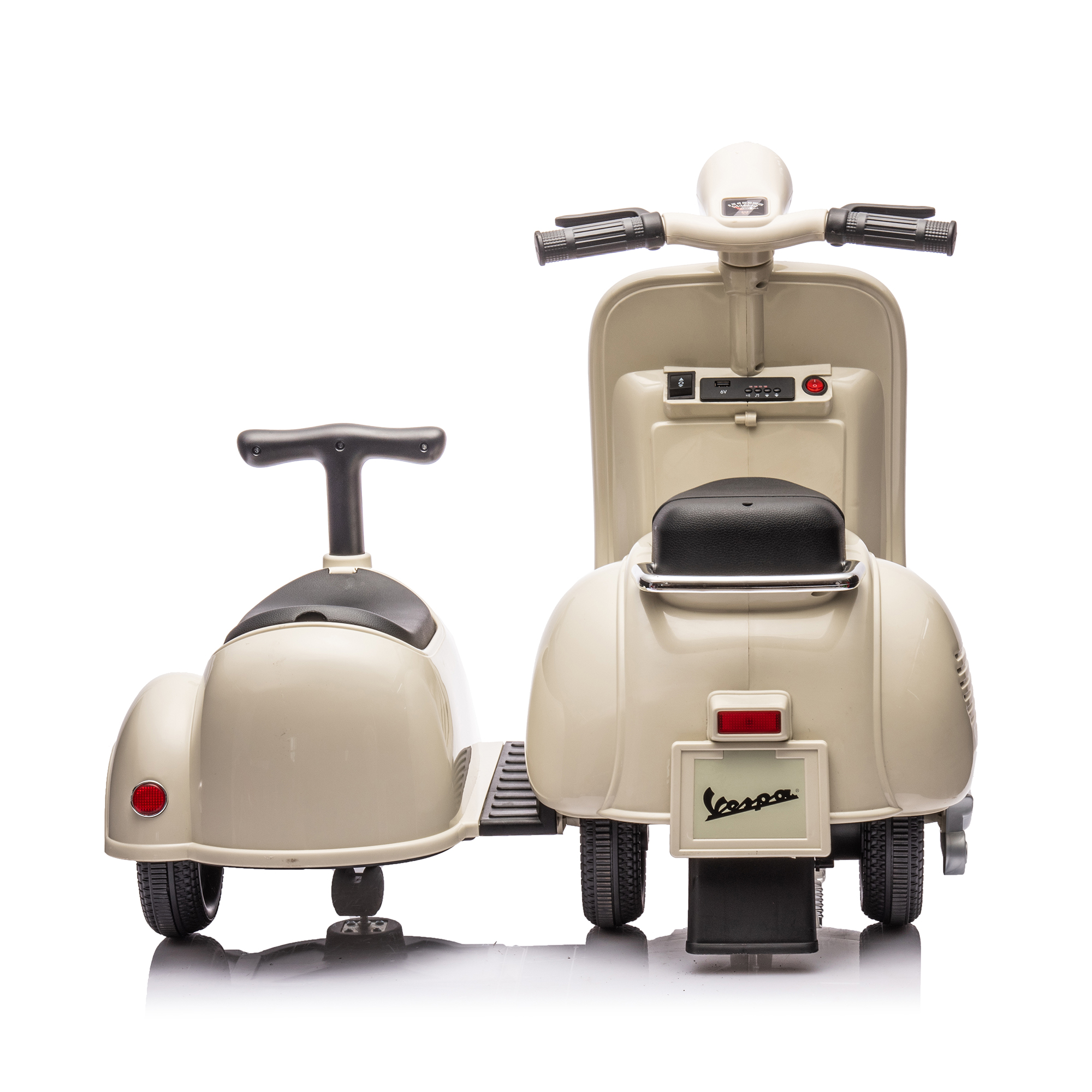 CIPACHO 6 V Licensed Vespa Scooter Ride On Motorcycle with Side Car for Kids, 3-Wheel Electric Kids Car, Beige