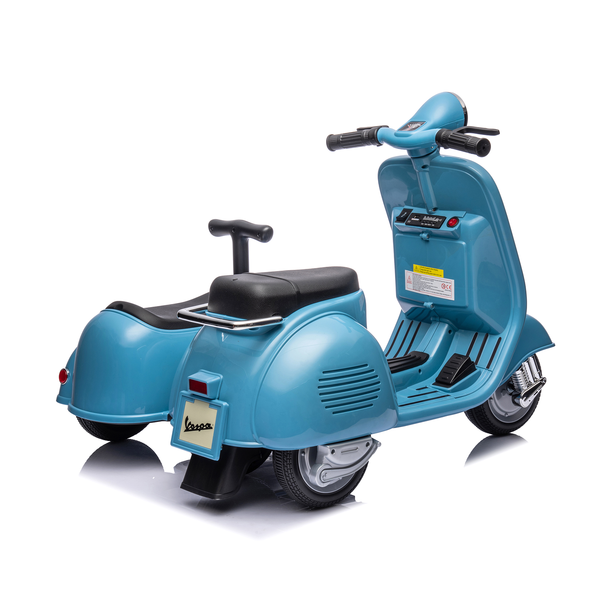 CIPACHO 6 V Licensed Vespa Scooter Ride On Motorcycle with Side Car for Kids, 3-Wheel Electric Kids Car, Blue