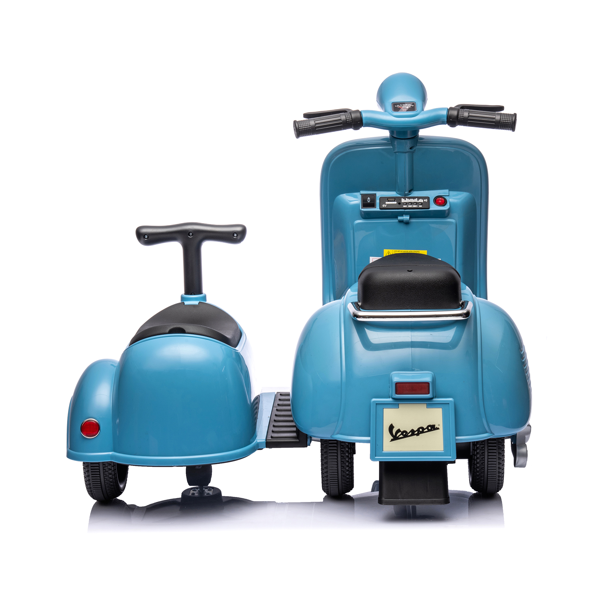 CIPACHO 6 V Licensed Vespa Scooter Ride On Motorcycle with Side Car for Kids, 3-Wheel Electric Kids Car, Blue