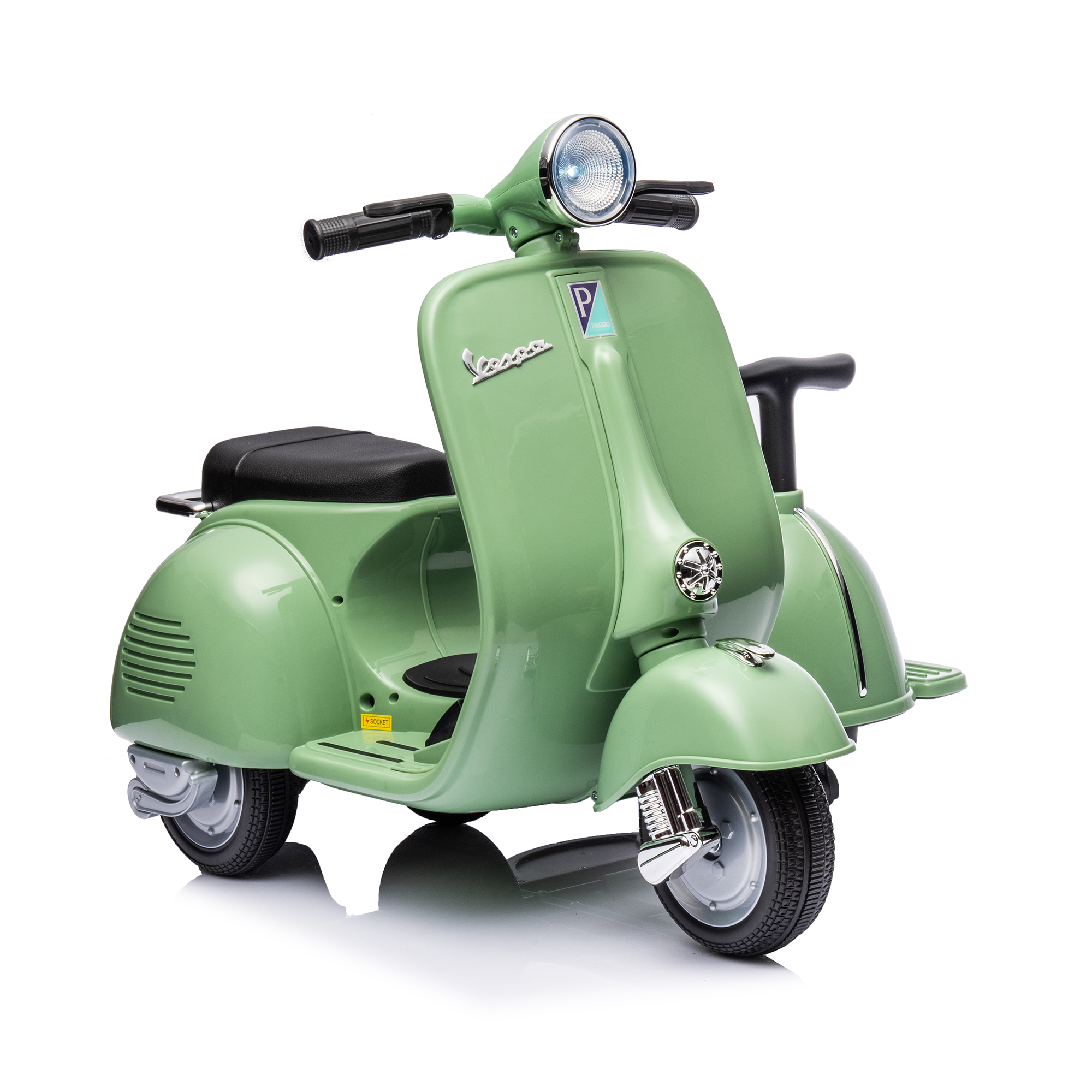 CIPACHO 6 V Licensed Vespa Scooter Ride On Motorcycle with Side Car for Kids, 3-Wheel Electric Kids Car, Green