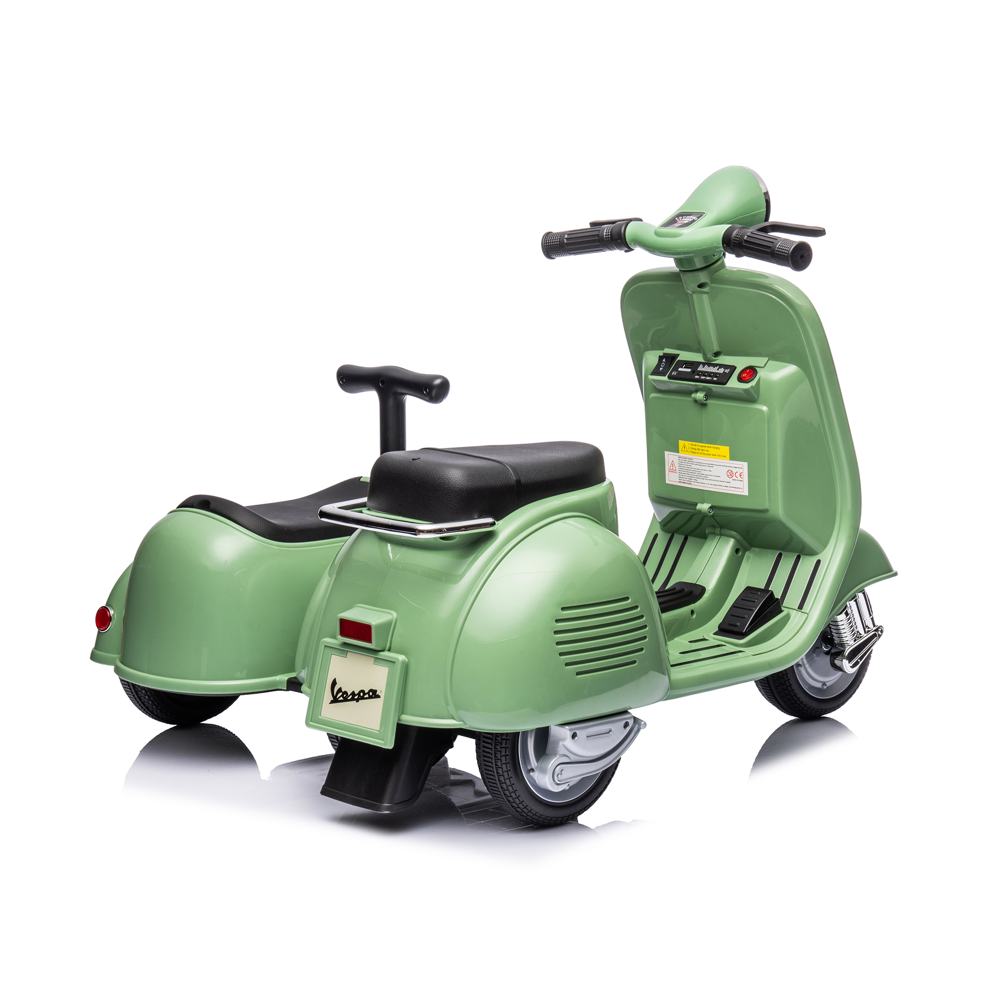 CIPACHO 6 V Licensed Vespa Scooter Ride On Motorcycle with Side Car for Kids, 3-Wheel Electric Kids Car, Green