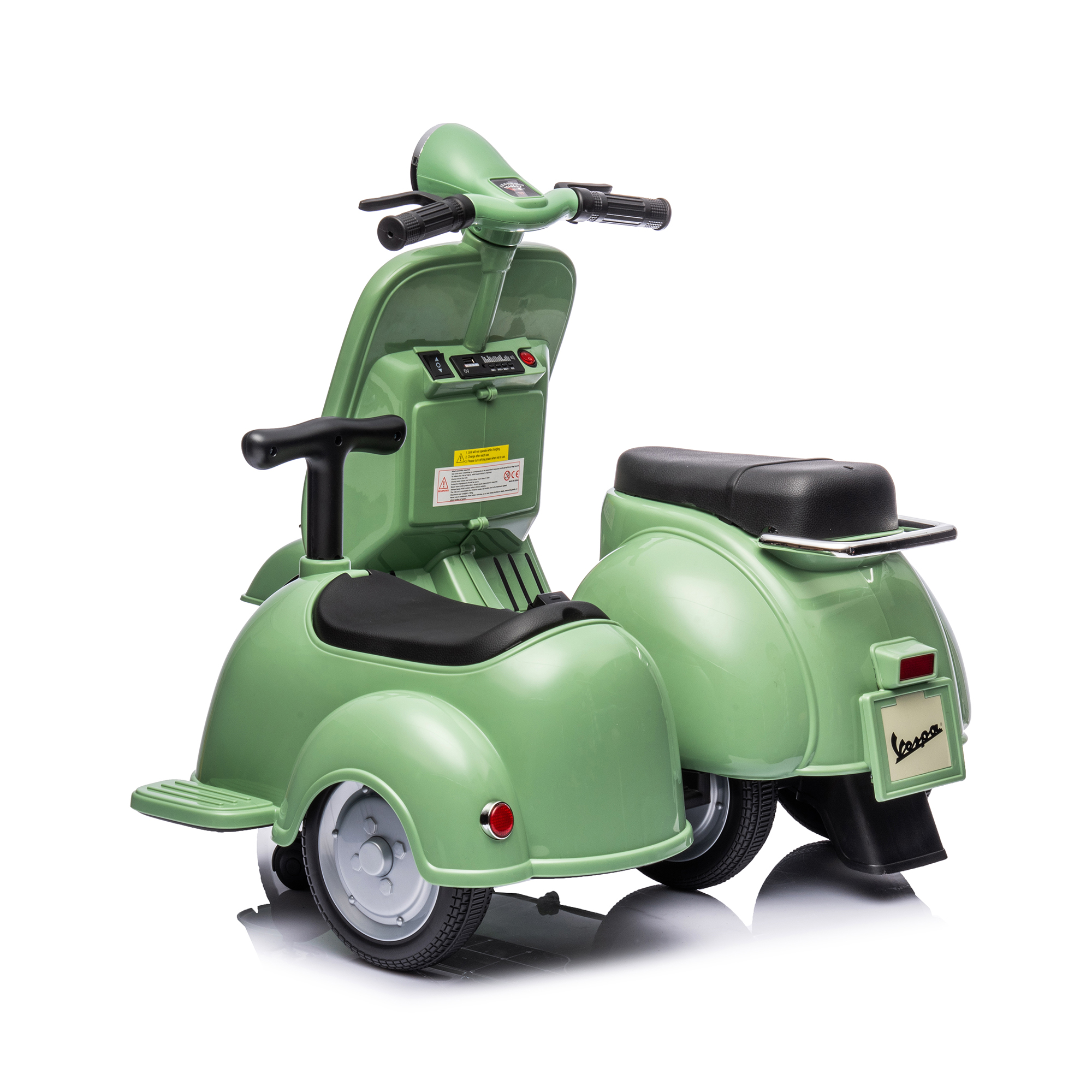 CIPACHO 6 V Licensed Vespa Scooter Ride On Motorcycle with Side Car for Kids, 3-Wheel Electric Kids Car, Green