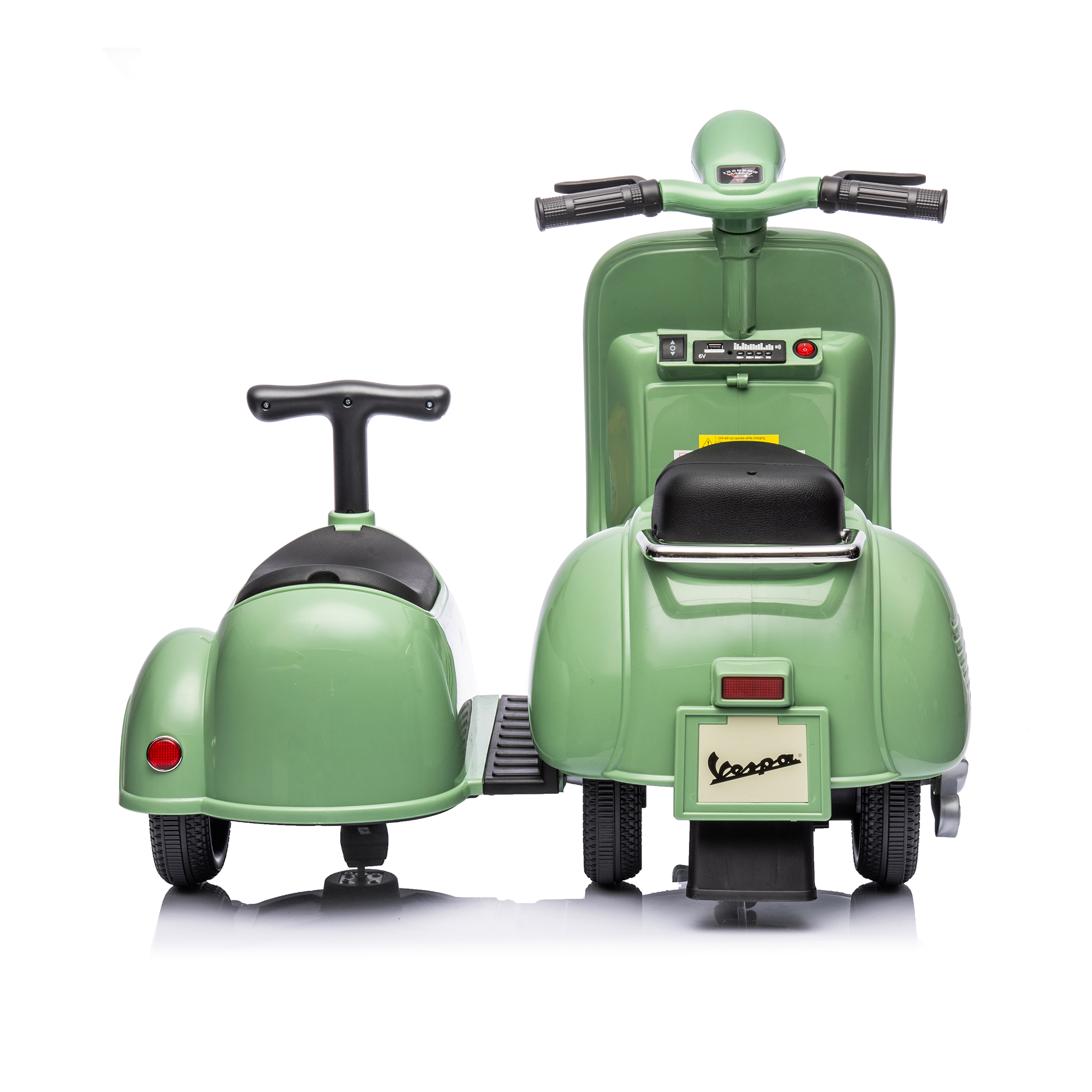 CIPACHO 6 V Licensed Vespa Scooter Ride On Motorcycle with Side Car for Kids, 3-Wheel Electric Kids Car, Green