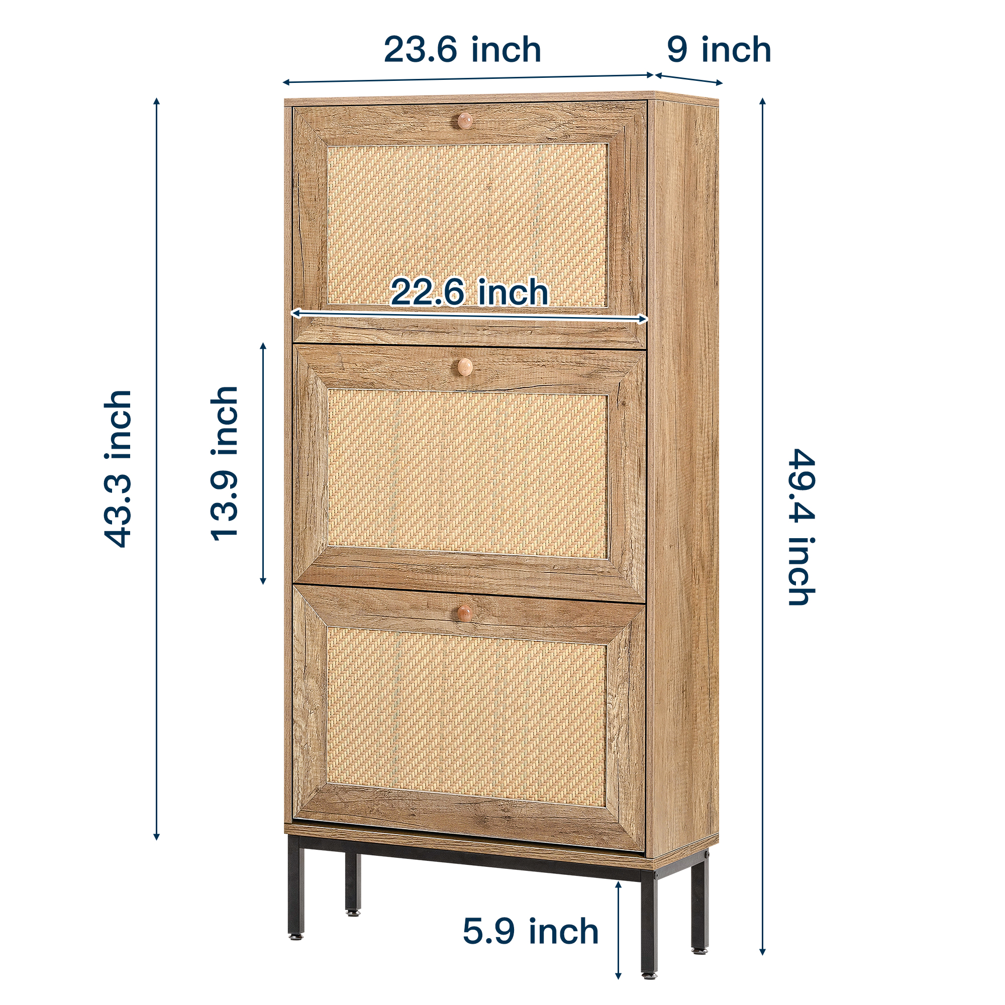 Spaco Rattan 3-Flip Drawer Shoe Cabinet Shoe Cabinet Organizer Freestanding Shoe for Bedroom