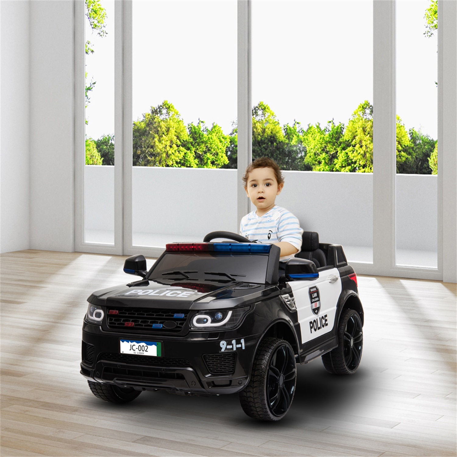 CIPACHO 12V Powered Ride Ons Electric Police Cars for Kids with LED Flashing Light, Music & Horn, Remote Control, Black