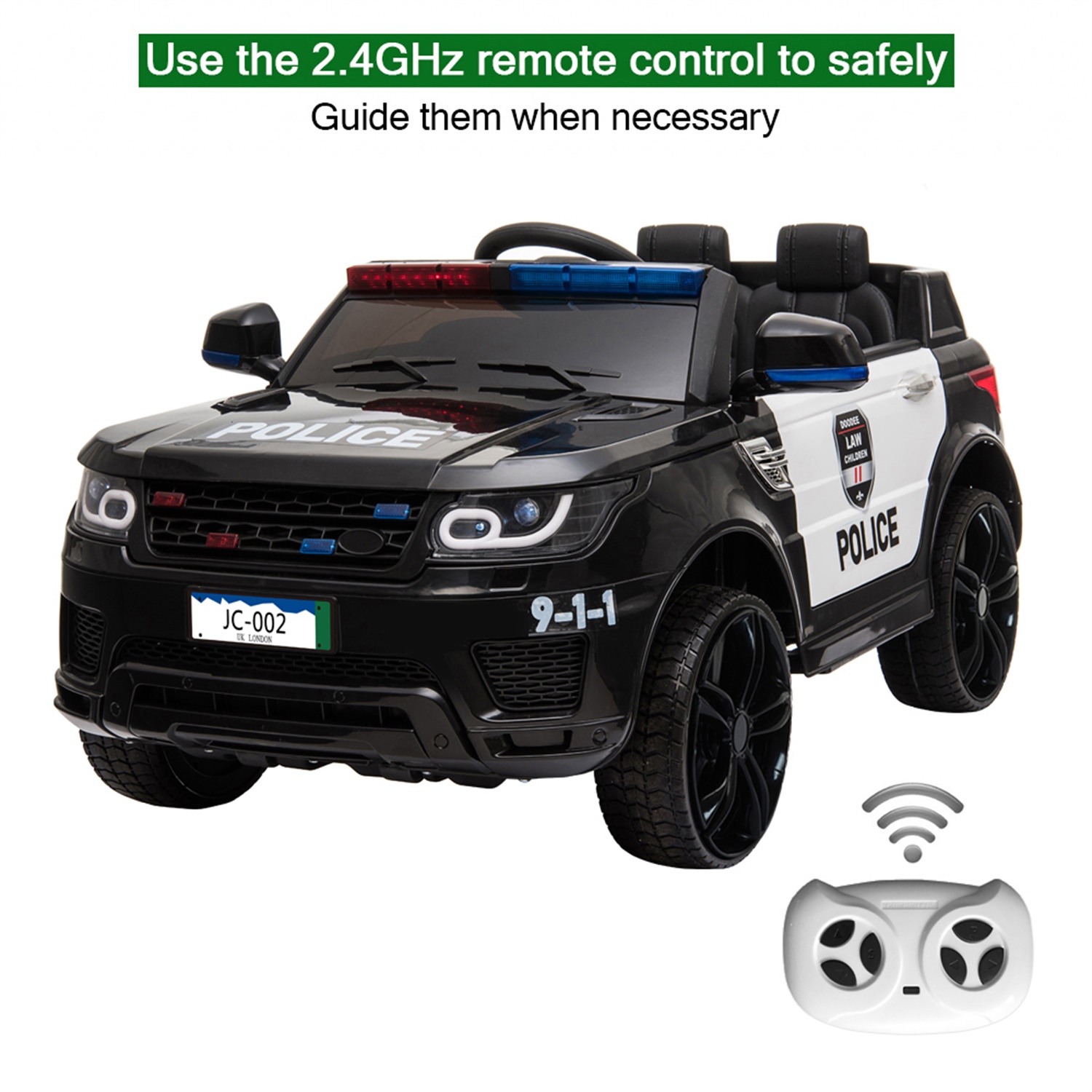 CIPACHO 12V Kids Police Ride On Car Electric Cars with LED Flashing Light, Music & Horn, Remote Control, Black