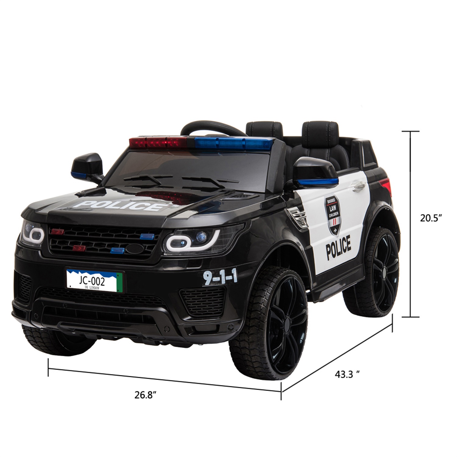 CIPACHO 12V Kids Police Ride On Car Electric Cars with LED Flashing Light, Music & Horn, Remote Control, Black