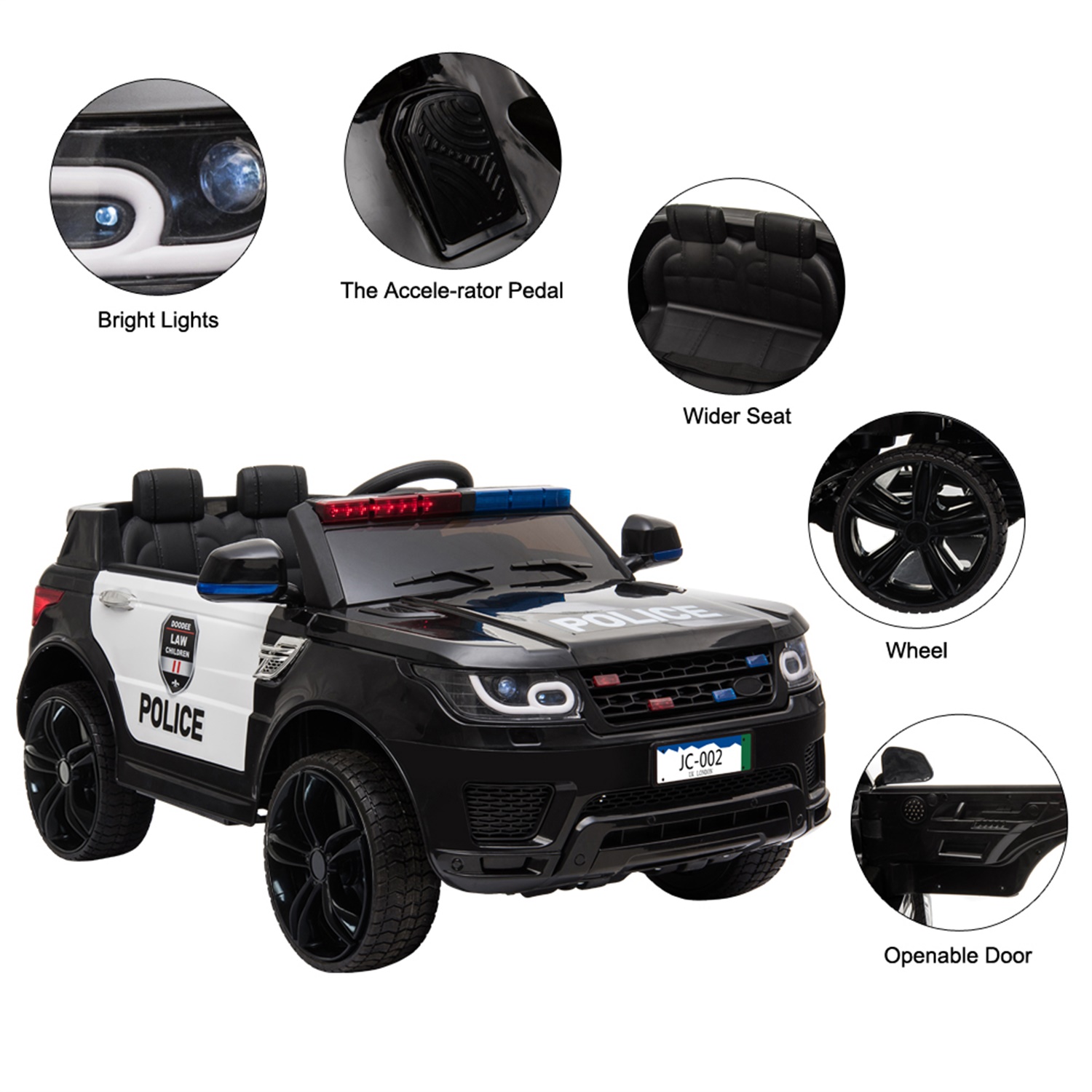 CIPACHO 12V Kids Police Ride On Car Electric Cars with LED Flashing Light, Music & Horn, Remote Control, Black