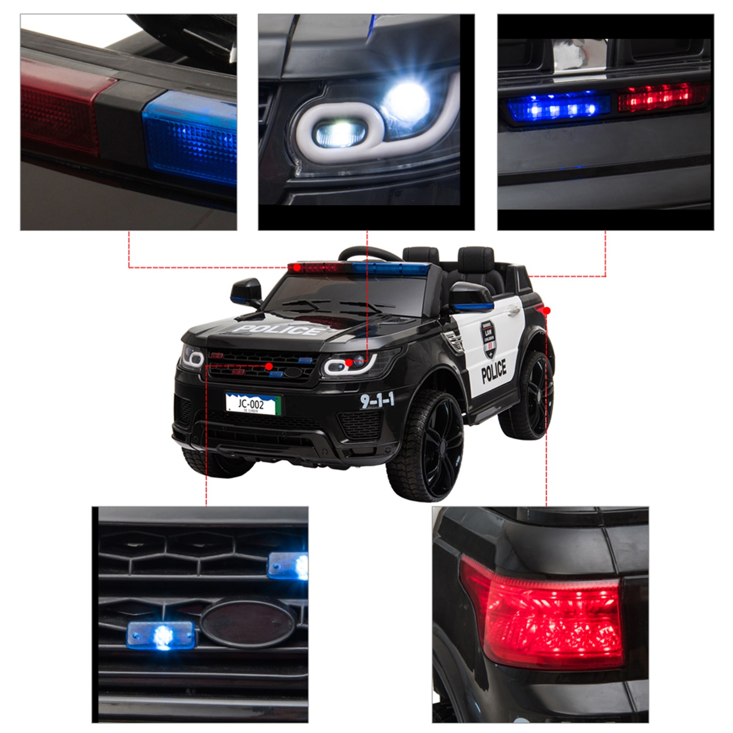 CIPACHO 12V Powered Ride Ons Electric Police Cars for Kids with LED Flashing Light, Music & Horn, Remote Control, Black