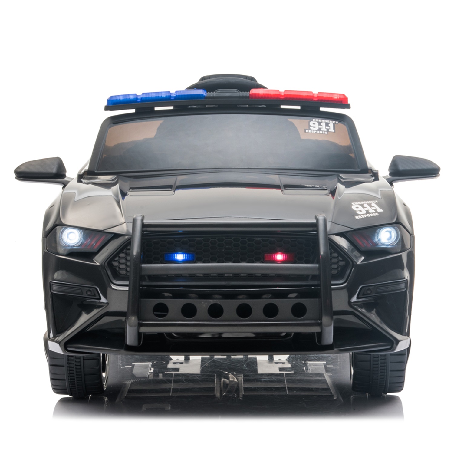 CIPACHO 12V Kids Ride On Car, Police Sports Car with Remote Control, LED Lights, Siren, Microphone, Black