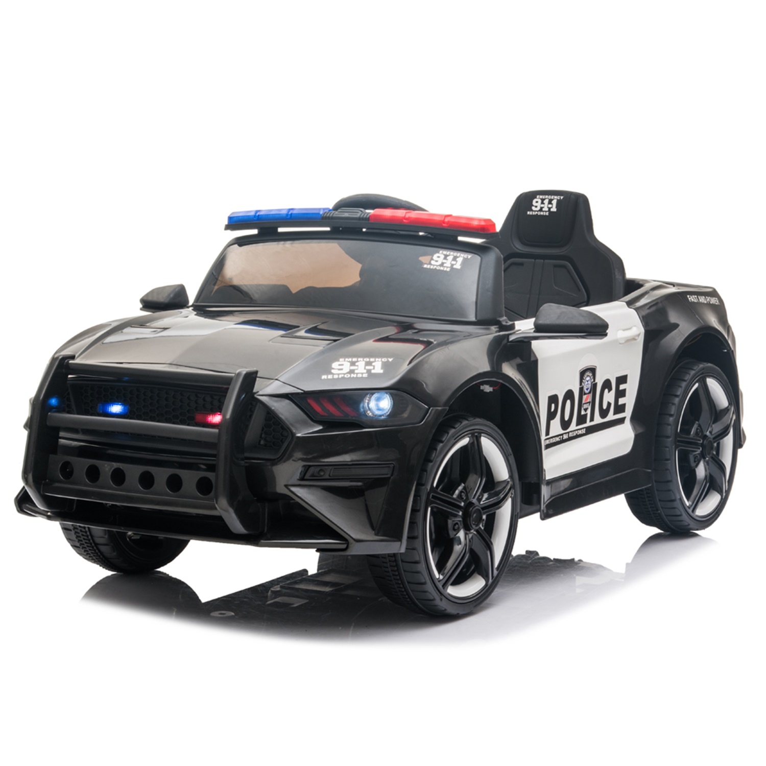 CIPACHO 12V Powered Ride On Car for Kids, Electric Police Car with 2.4GHZ Remote Control, LED Lights, Siren, Microphone, Black