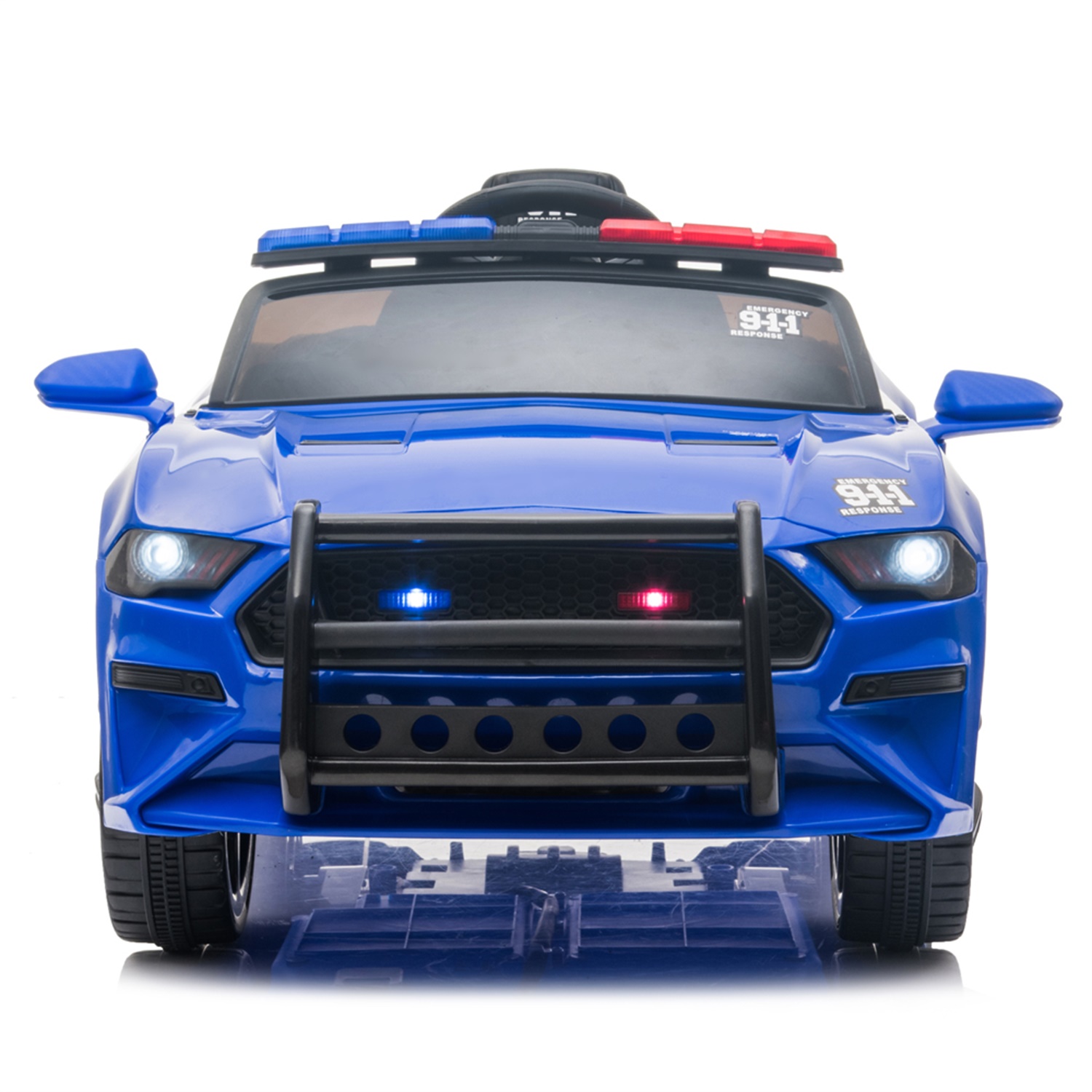 CIPACHO 12V Kids Ride On Car, Police Sports Car with Remote Control, LED Lights, Siren, Microphone, Blue