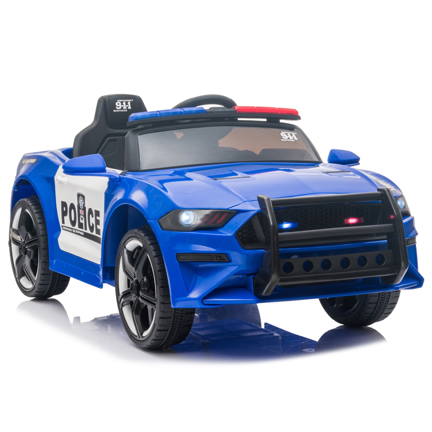 CIPACHO 12V Kids Ride On Car, Police Sports Car with Remote Control, LED Lights, Siren, Microphone, Blue