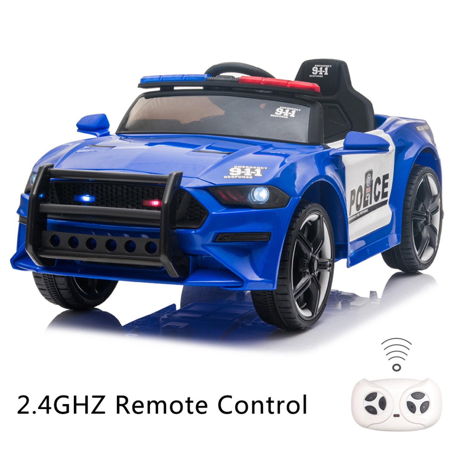 CIPACHO 12V Kids Ride On Car, Police Sports Car with Remote Control, LED Lights, Siren, Microphone, Blue