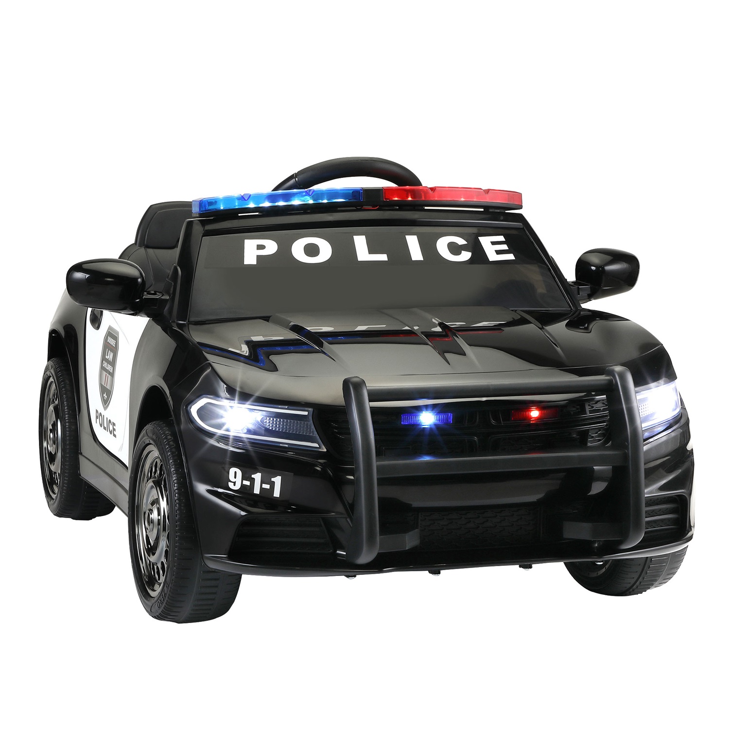 CIPACHO 6V Powered Ride Ons Police Car for Kids, RC Electric Vehicle Toy with Spring Suspension, Siren Flashing Light, MP3, Horn, Black