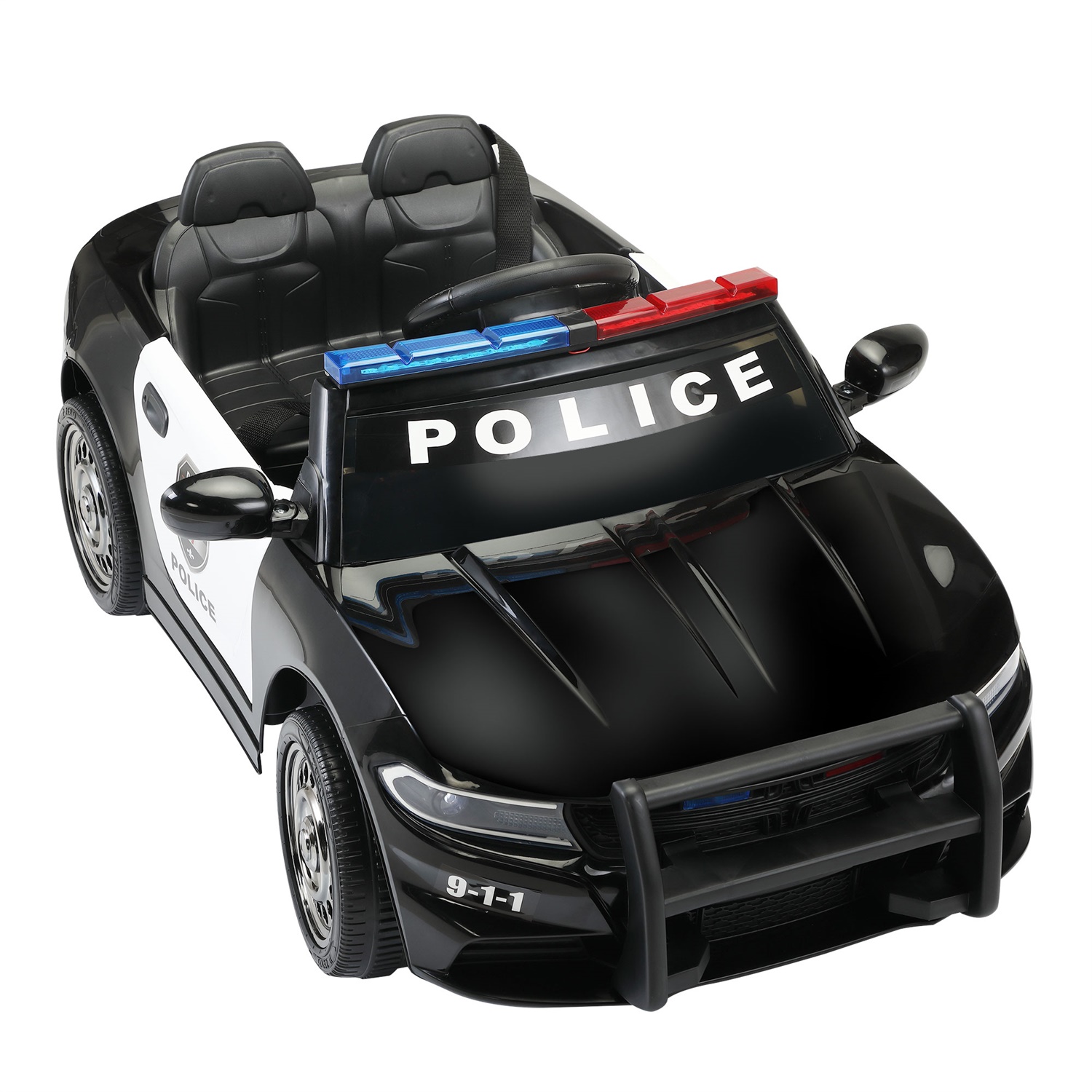 CIPACHO 6V Powered Ride Ons Police Car for Kids, RC Electric Vehicle Toy with Spring Suspension, Siren Flashing Light, MP3, Horn, Black