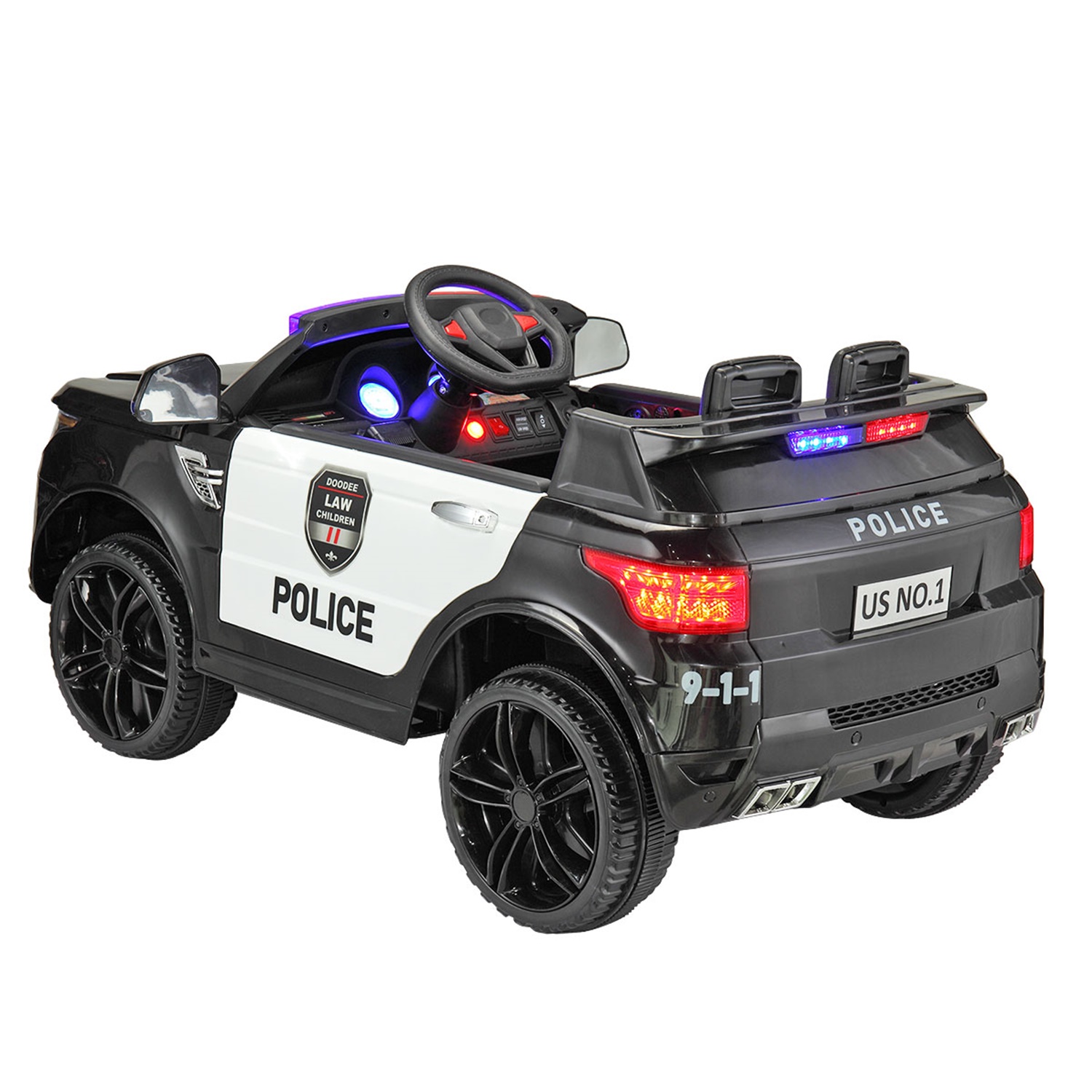 CIPACHO 12V Powered Ride On Police Car for Kid with Remote Control, Electric Truck with Siren, Spring Suspension, Flashing Lights, Music, Black