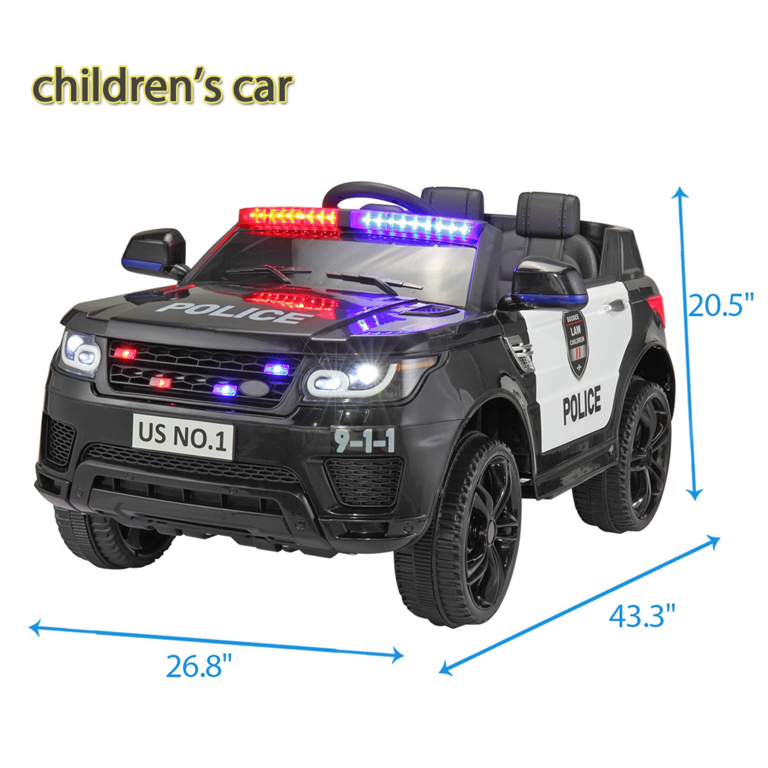 CIPACHO 12V Powered Ride On Police Car for Kid with Remote Control, Electric Truck with Siren, Spring Suspension, Flashing Lights, Music, Black