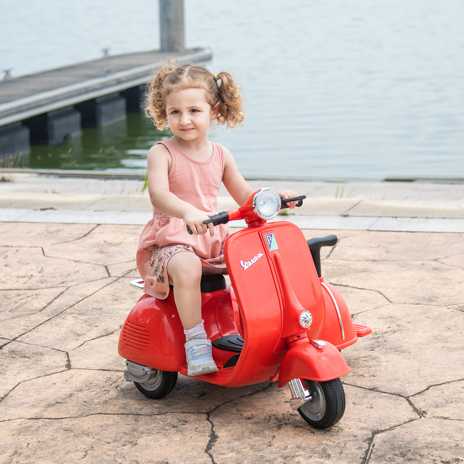 CIPACHO 6V Licensed Vespa Scooter Ride On Motorcycle for Kids, 3-Wheel Electric Kids Car for 3-8, Red