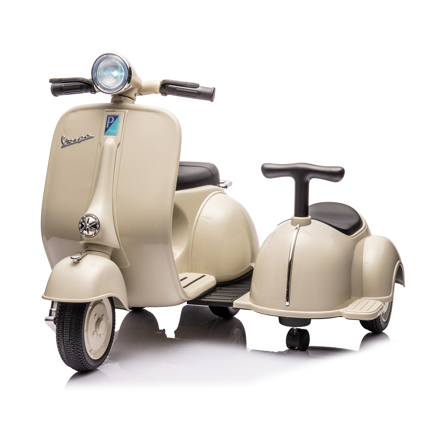 CIPACHO 6V Licensed Vespa Scooter Ride On Motorcycle for Kids, 3-Wheel Electric Kids Car for 3-8, Beige