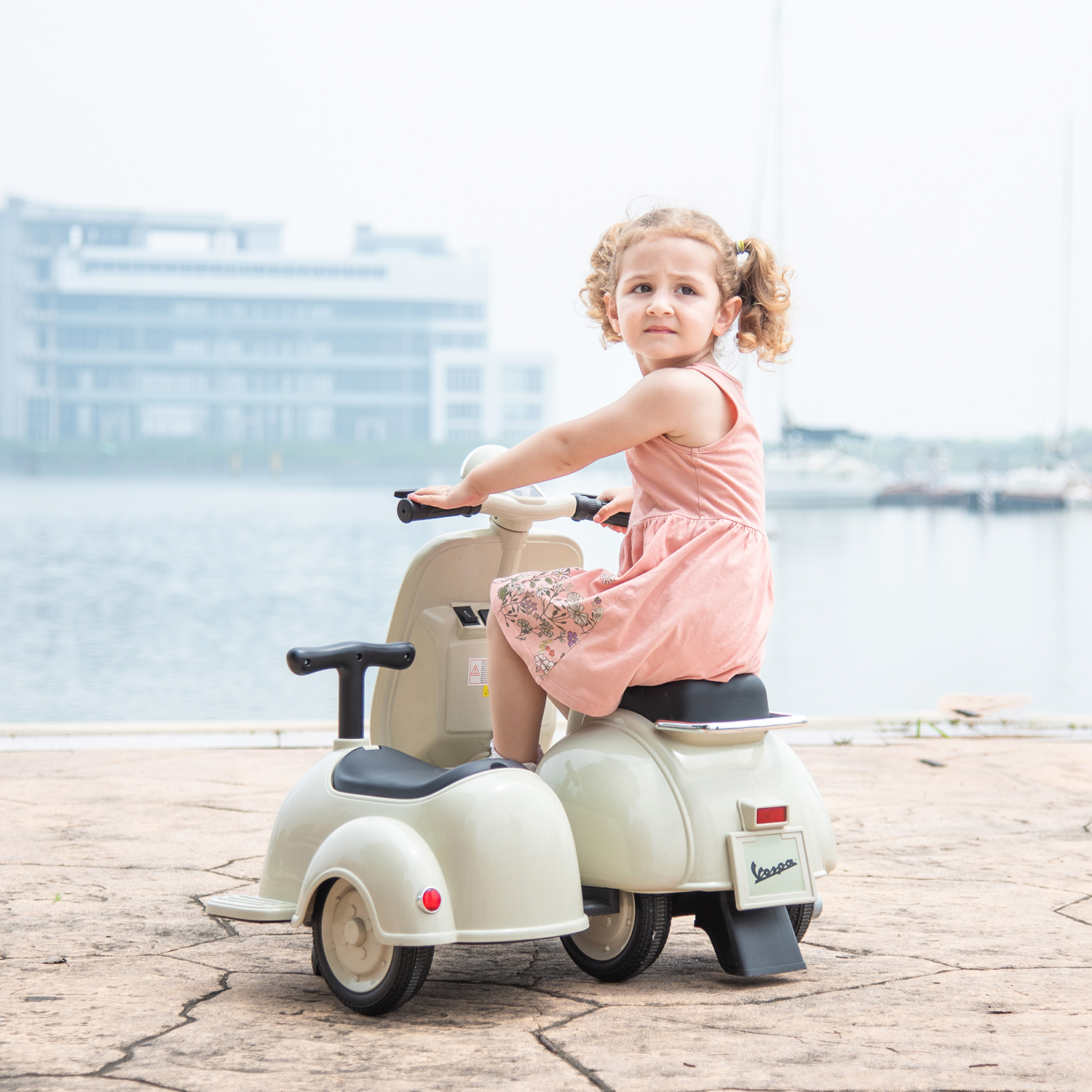 CIPACHO 6V Licensed Vespa Scooter Ride On Motorcycle for Kids, 3-Wheel Electric Kids Car for 3-8, Beige