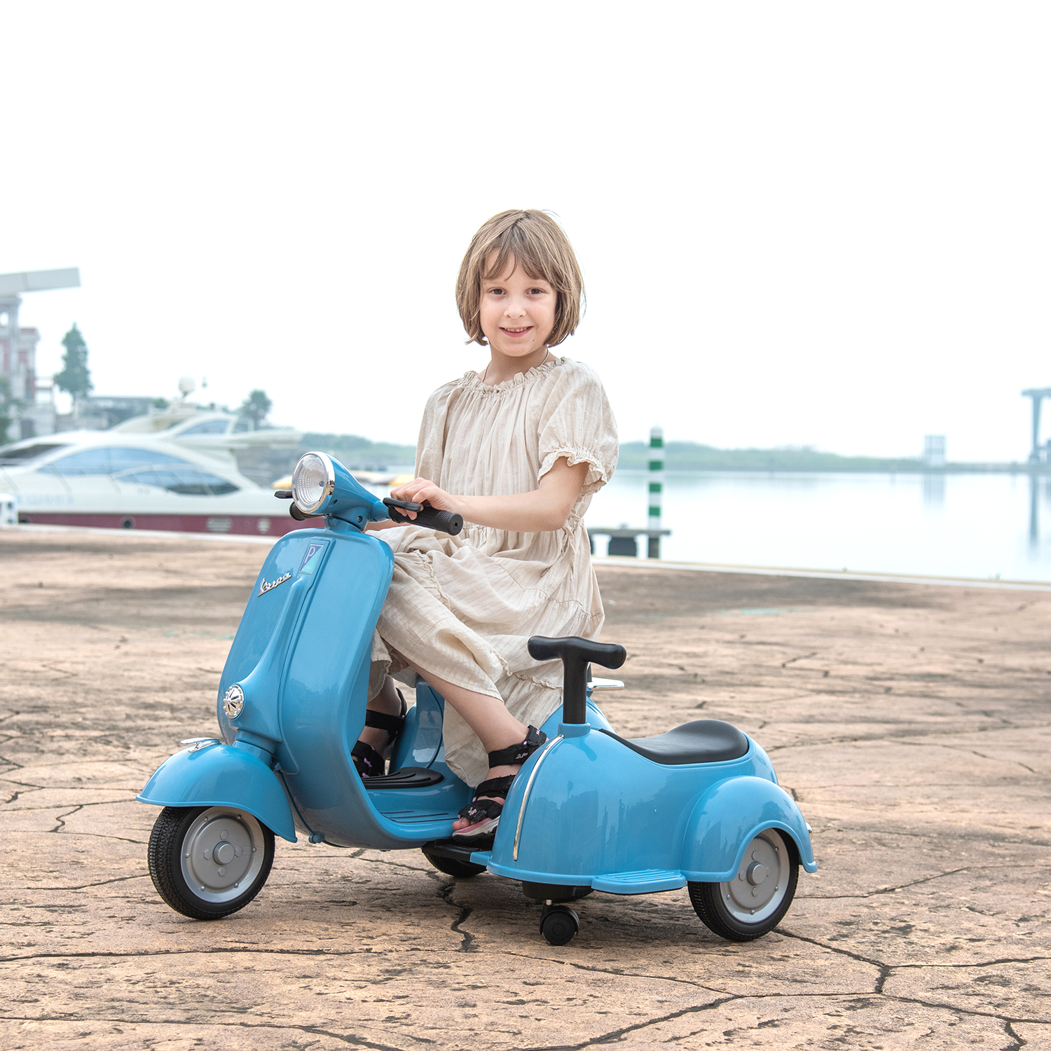 CIPACHO 6V Licensed Vespa Scooter Ride On Motorcycle for Kids, 3-Wheel Electric Kids Car for 3-8, Blue