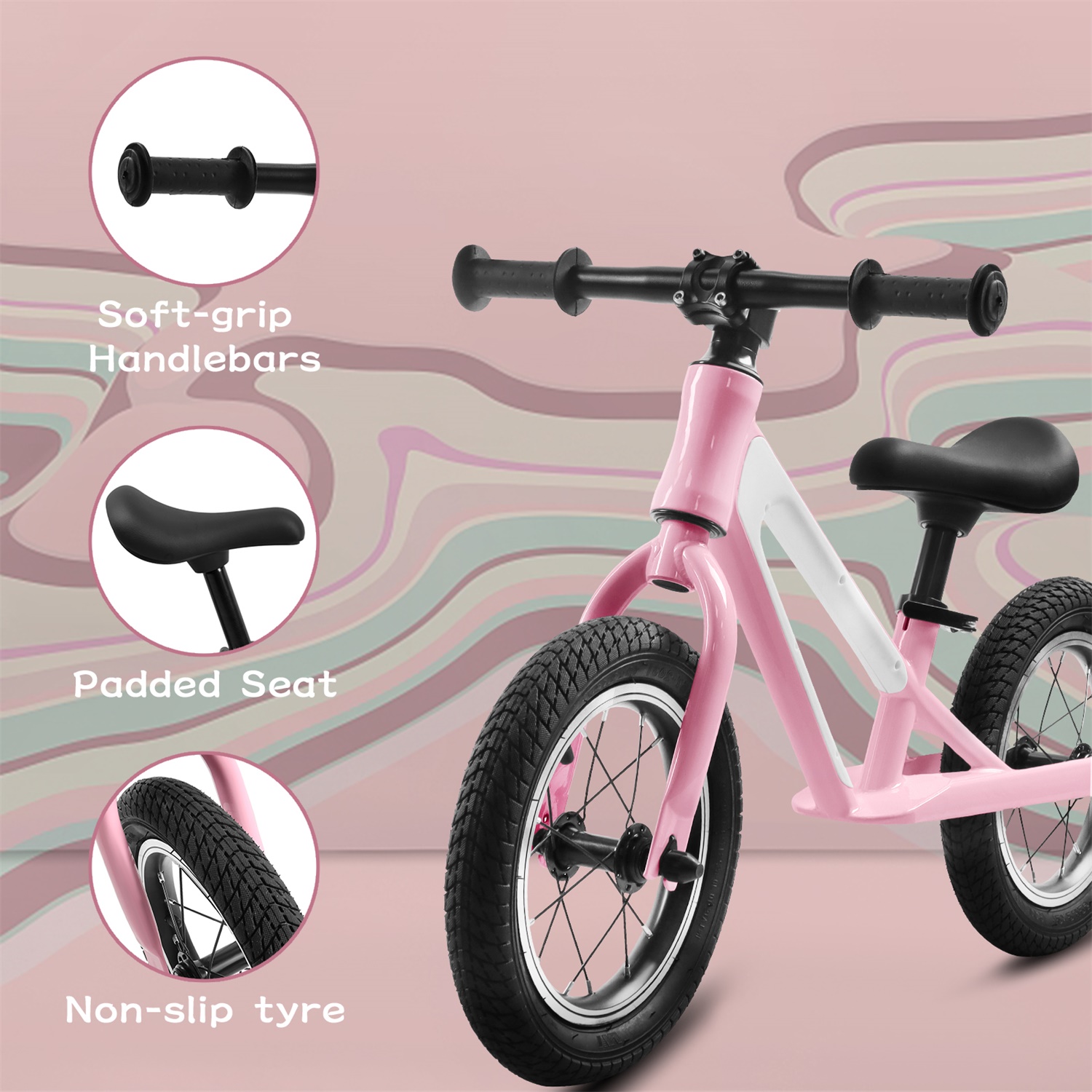 CIPACHO Balance Bike for Kids 1-5 Years, Magnesium Alloy Frame Toddler Bike with 12" Rubber Foam Tires, Adjustable Seat, Pink