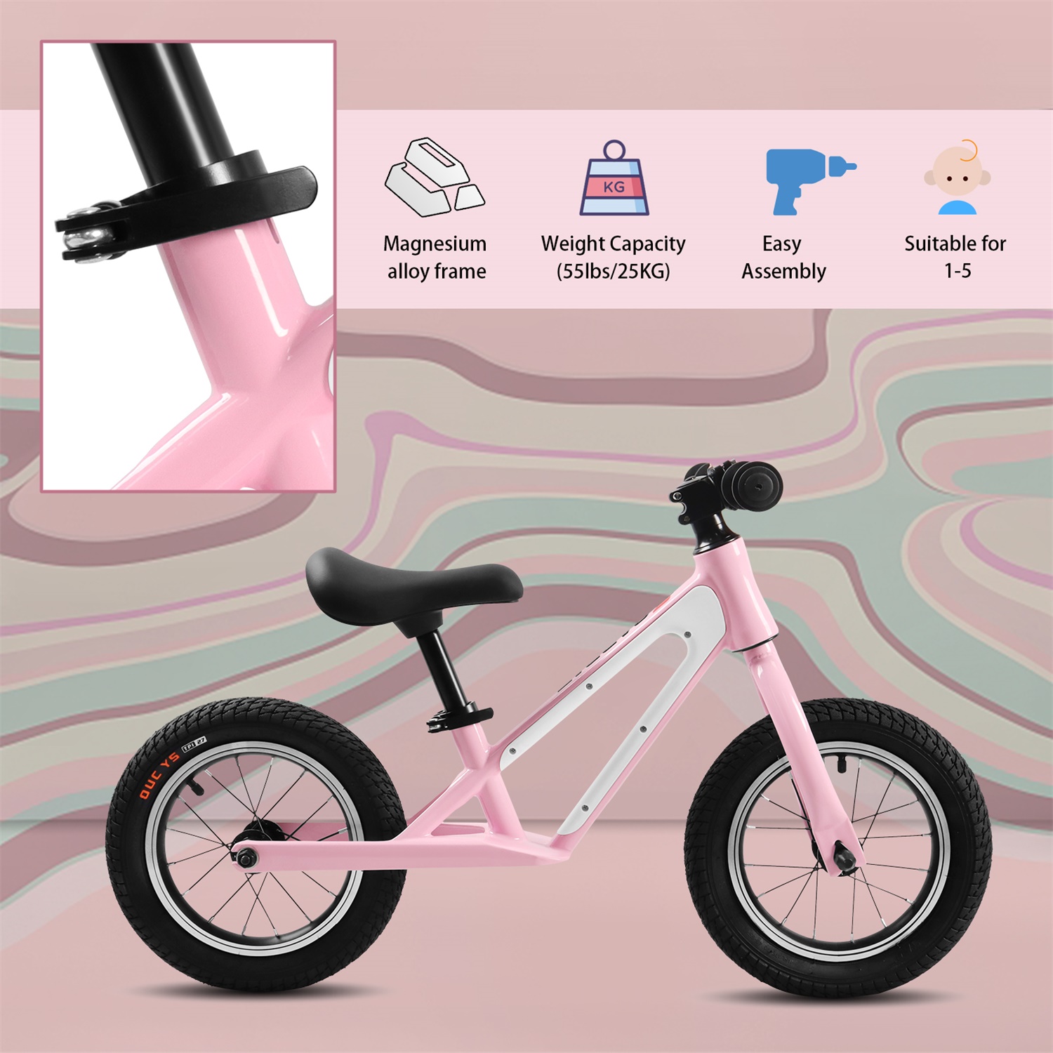 CIPACHO Kids Balance Bike with Adjustable Seat, Magnesium Alloy Frame Toddler Bike for Kids 1-5 Years, Pink