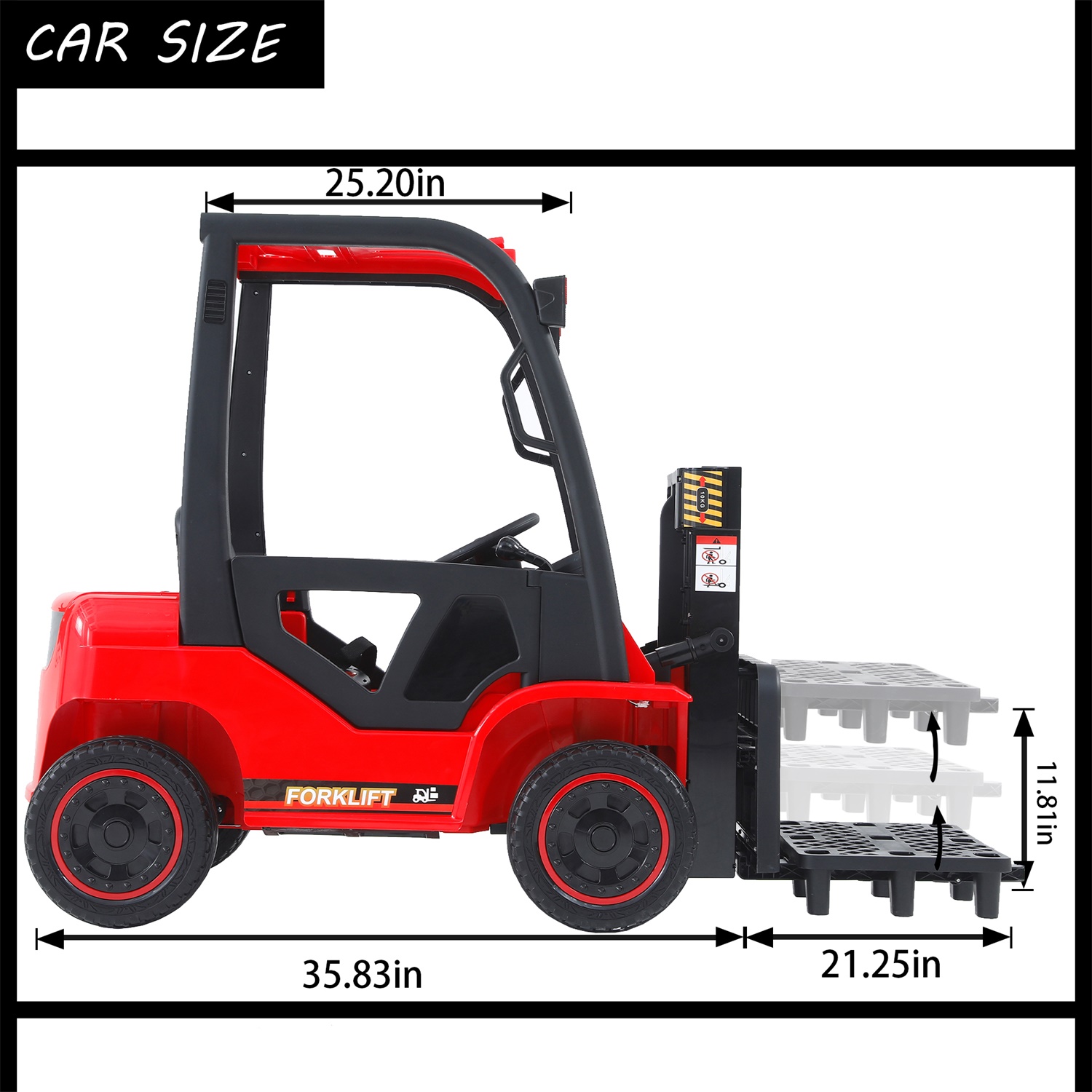 CIPACHO 12V Electric Ride-On Car, Lifting Rod Electricforklift Toy with 3 speeds, Parent Remote Control, Red