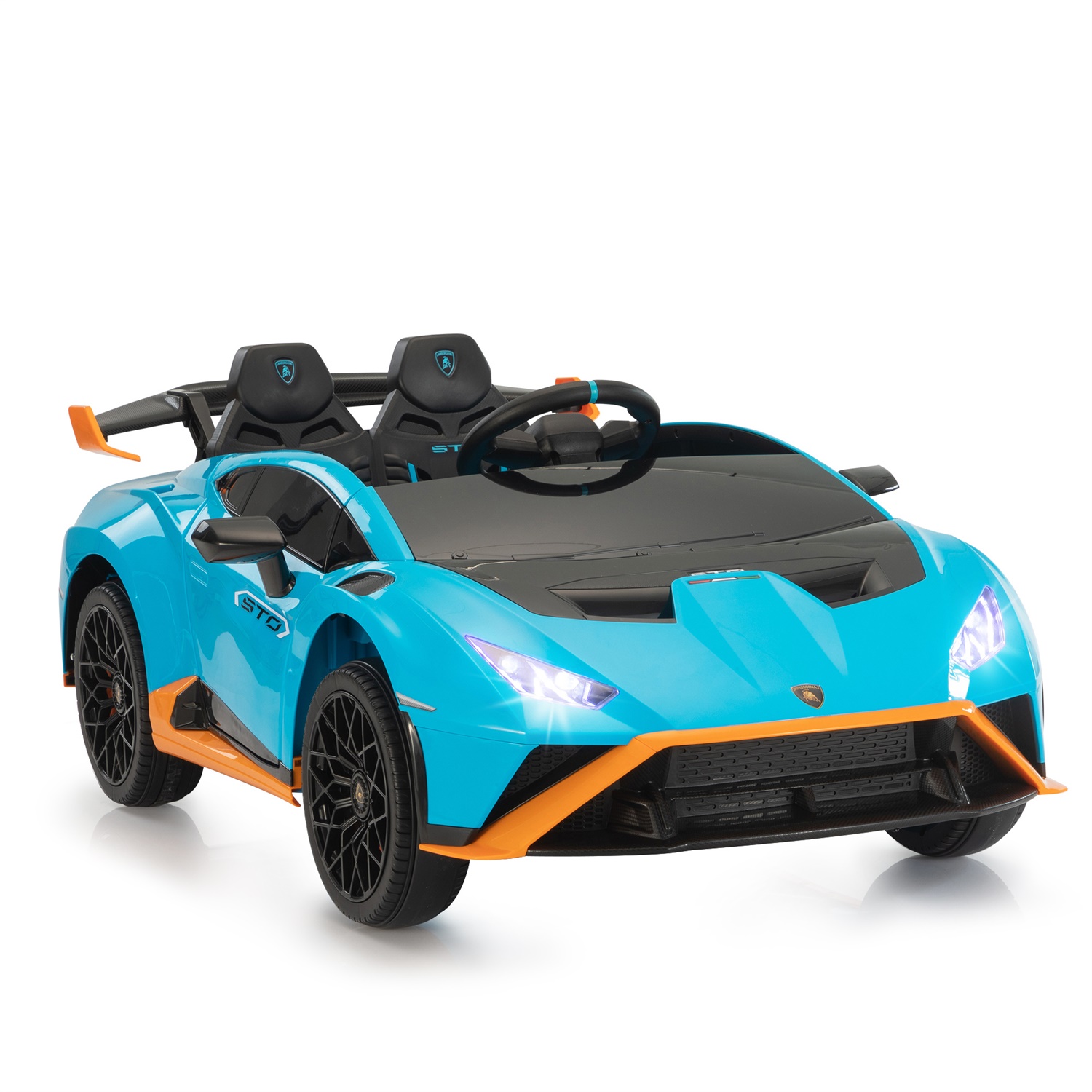 CIPACHO Kids Electric Ride On 12V Licensed Lamborghini Sto Sports Car Toy with 2 Speeds, Parent Control, Sound System, LED Headlights, Hydraulic Doors, Blue