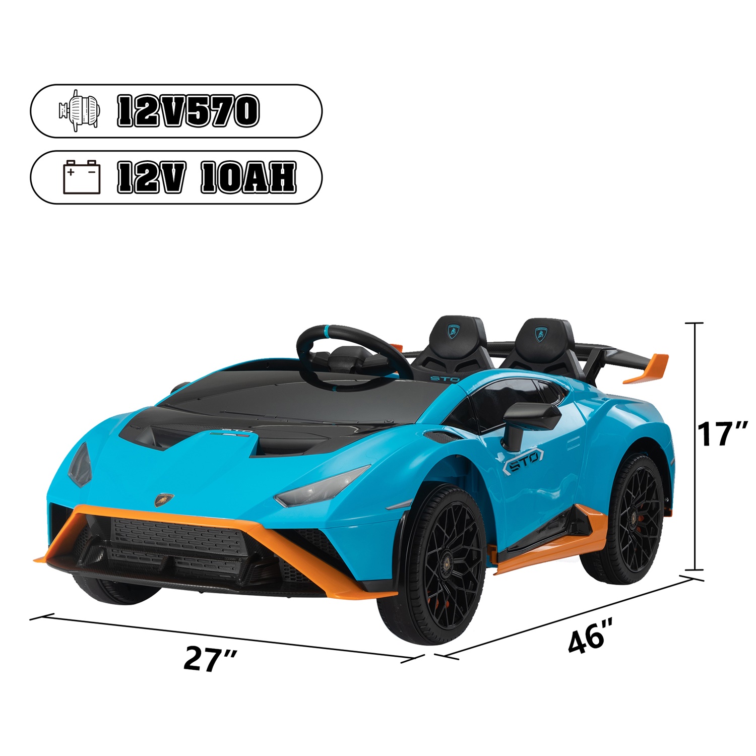 CIPACHO Kids Electric Ride On 12V Licensed Lamborghini Sto Sports Car Toy with 2 Speeds, Parent Control, Sound System, LED Headlights, Hydraulic Doors, Blue