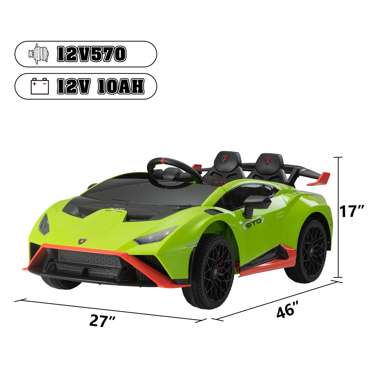 CIPACHO Kids Electric Ride On 12V Licensed Lamborghini Sto Sports Car Toy with 2 Speeds, Parent Control, Sound System, LED Headlights, Hydraulic Doors, Green