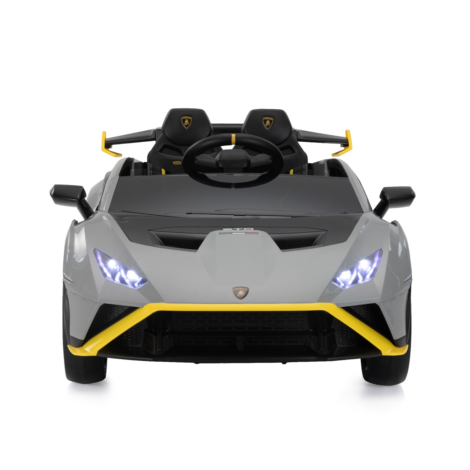 CIPACHO Kids Electric Ride On 12V Licensed Lamborghini Sto Sports Car Toy with 2 Speeds, Parent Control, Sound System, LED Headlights, Hydraulic Doors, Gray