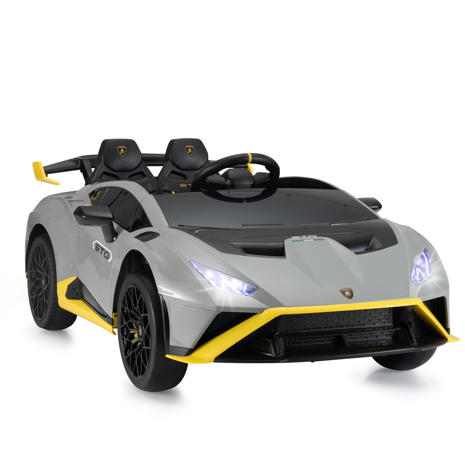 CIPACHO Kids Electric Ride On 12V Licensed Lamborghini Sto Sports Car Toy with 2 Speeds, Parent Control, Sound System, LED Headlights, Hydraulic Doors, Gray