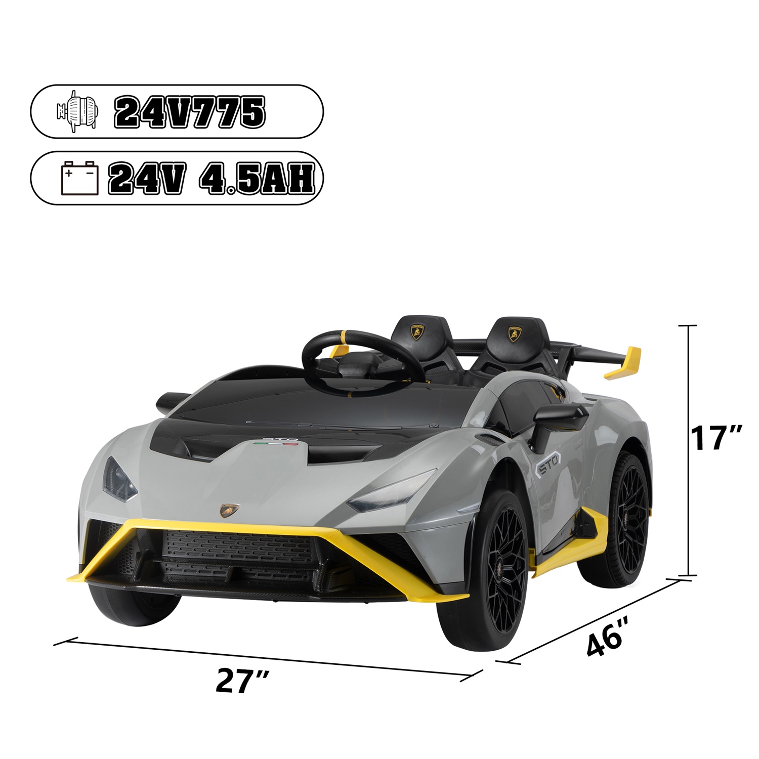 CIPACHO 12V Ride On Car for Kids Licensed Lamborghini Electric Vehicles with Control, 2 Speeds, Sound System, LED Headlights and Hydraulic Doors, Gray