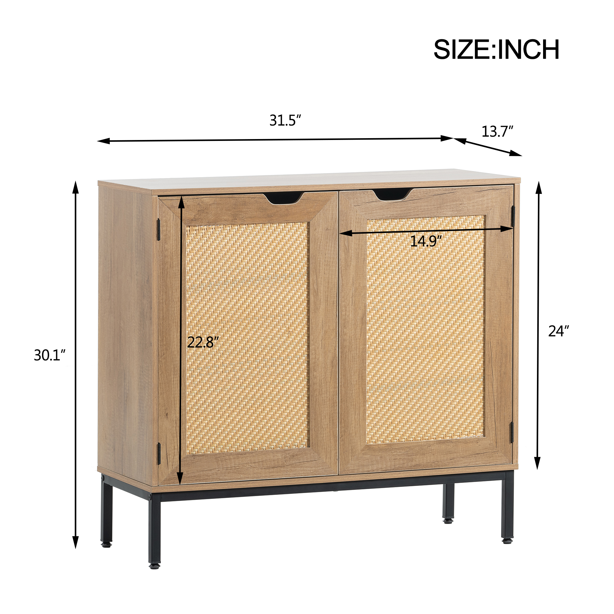 Spaco Rattan Storage Cabinet with 2 Doors Accent Bedroom Furniture for Living Room, Nature